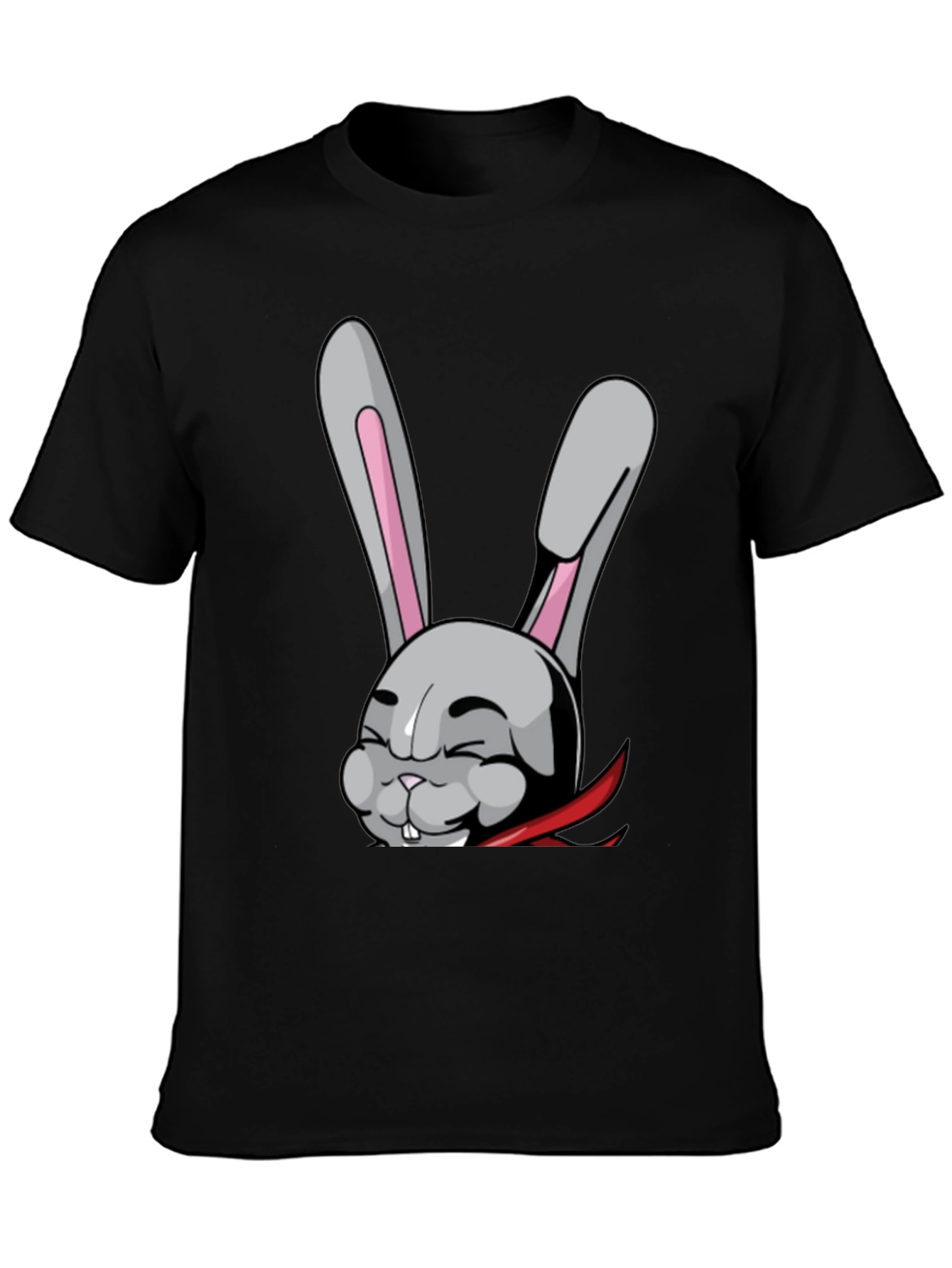 Black Black T-Shirt with Funny Cartoon Rabbit Design view 3