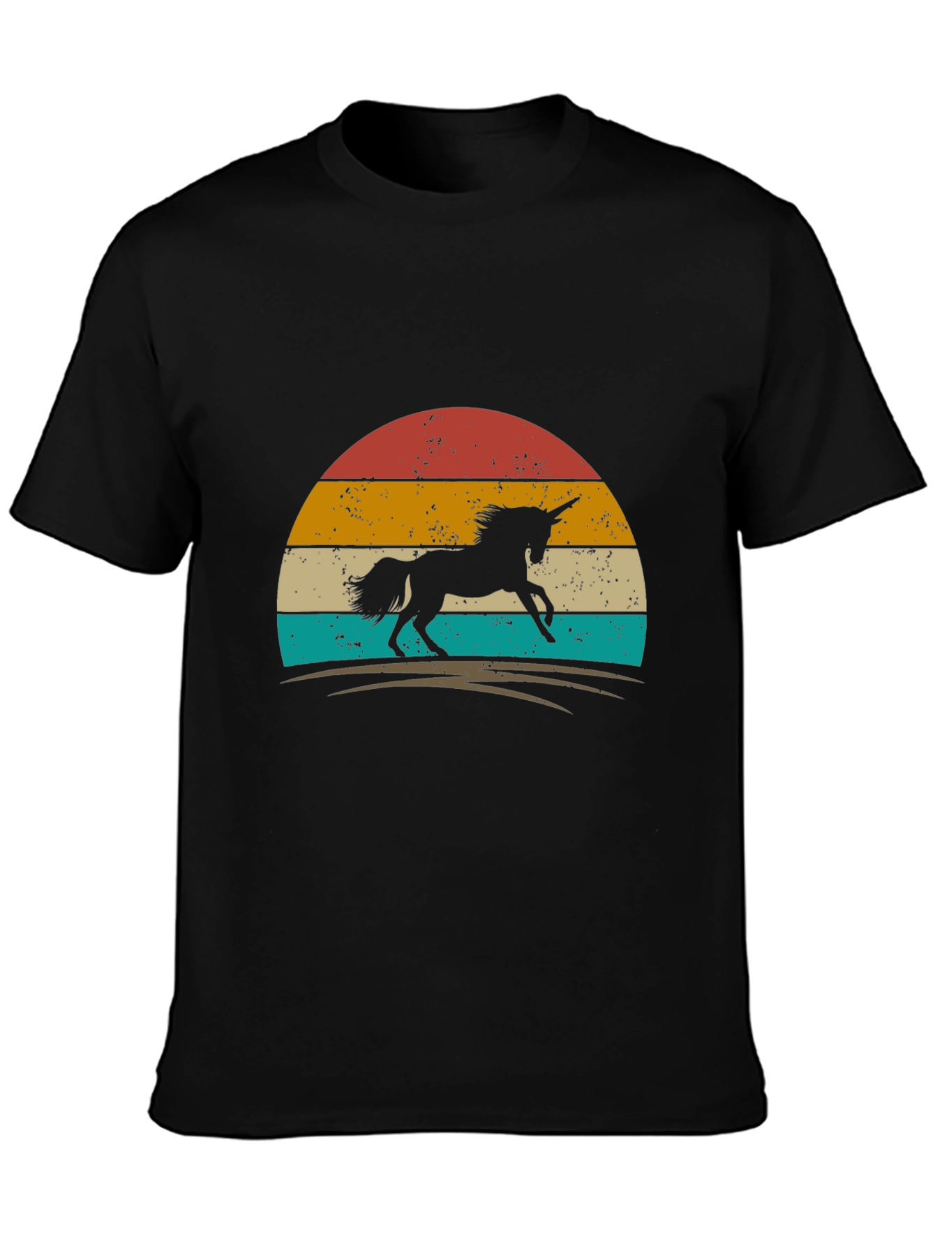 Black Retro Unicorn Graphic Tee - Black Cotton T-Shirt view 3