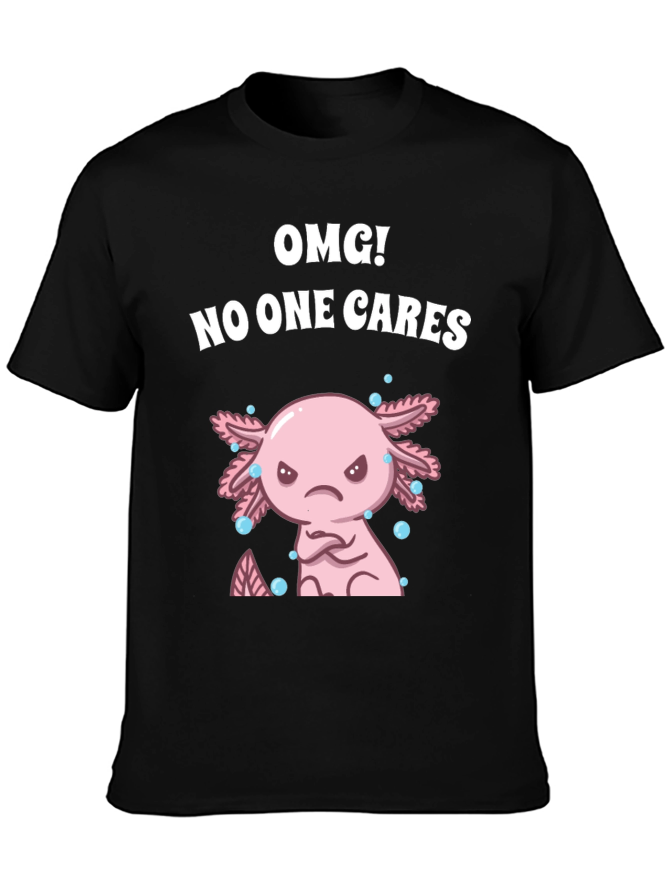 Black OMG! No One Cares Axolotl Graphic Tee view 3