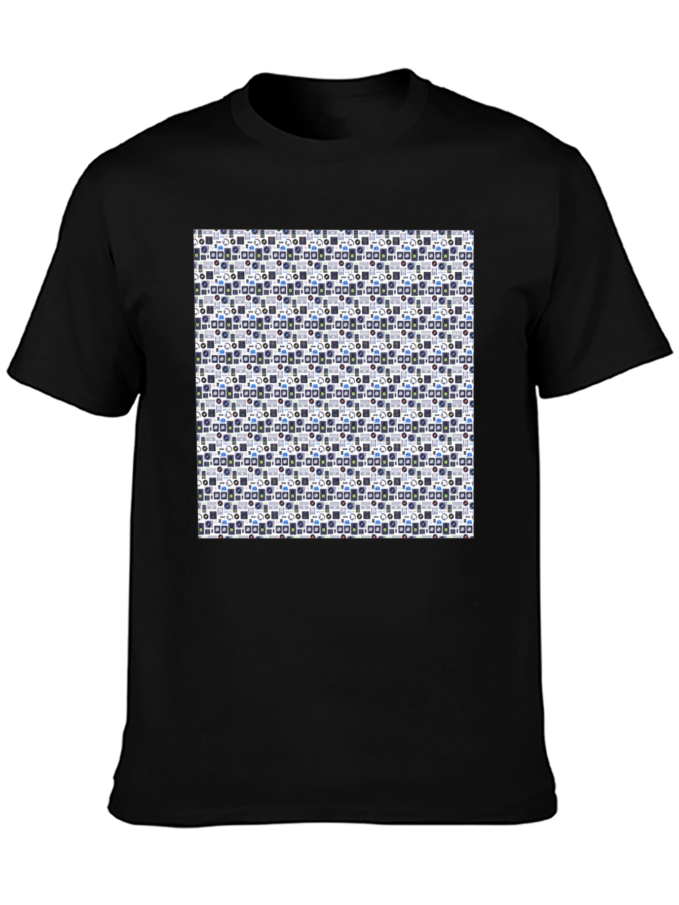 Black Retro Geometric Pattern Black T-Shirt view 3