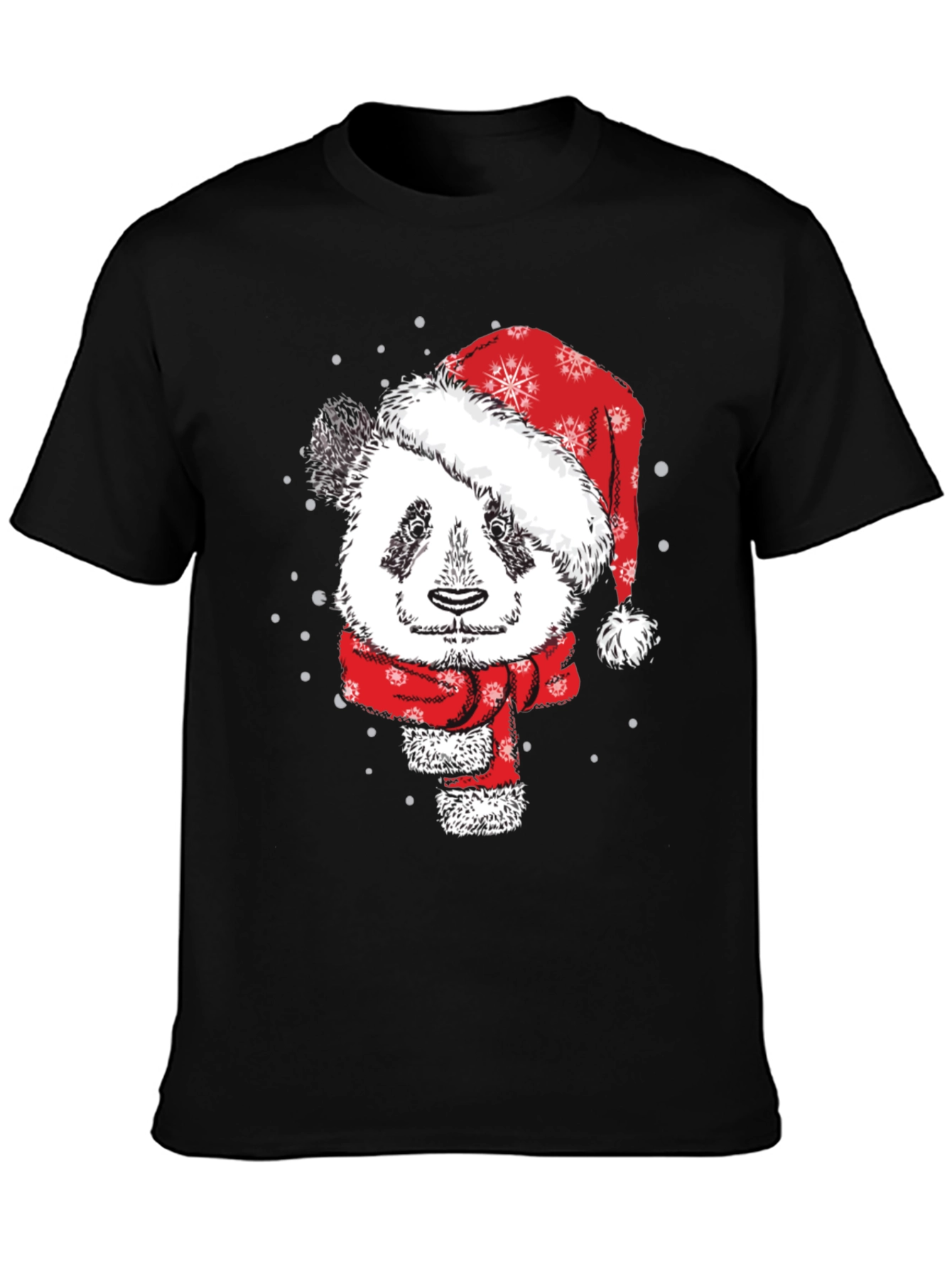 Black Festive Panda Christmas T-Shirt view 3