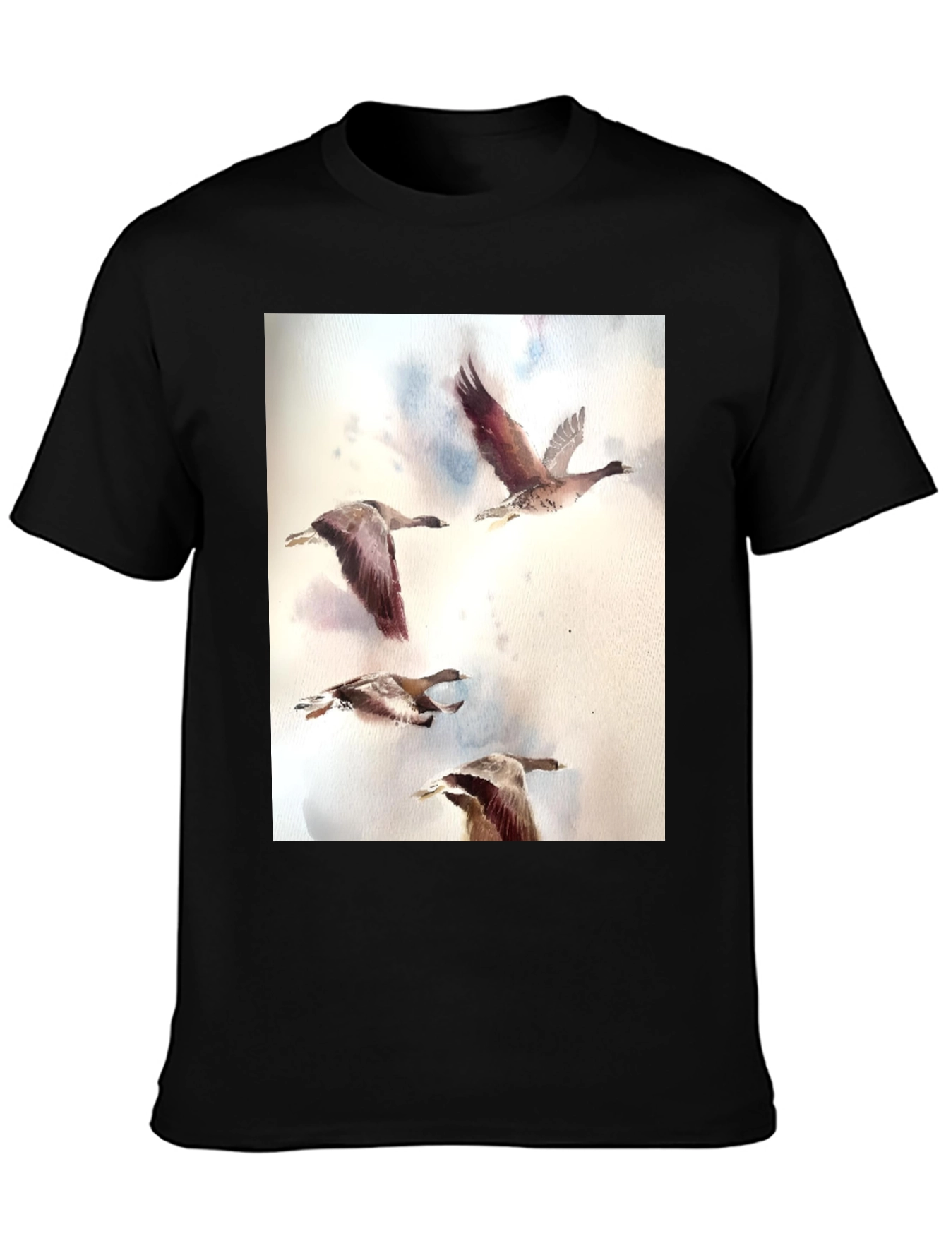 Black Watercolor Ducks Black T-Shirt view 3