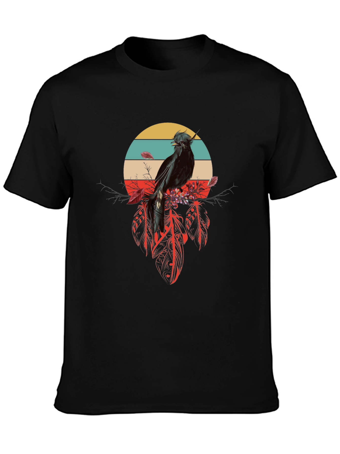 Black Raven Feather Dream T-Shirt - Retro Bird Design view 3