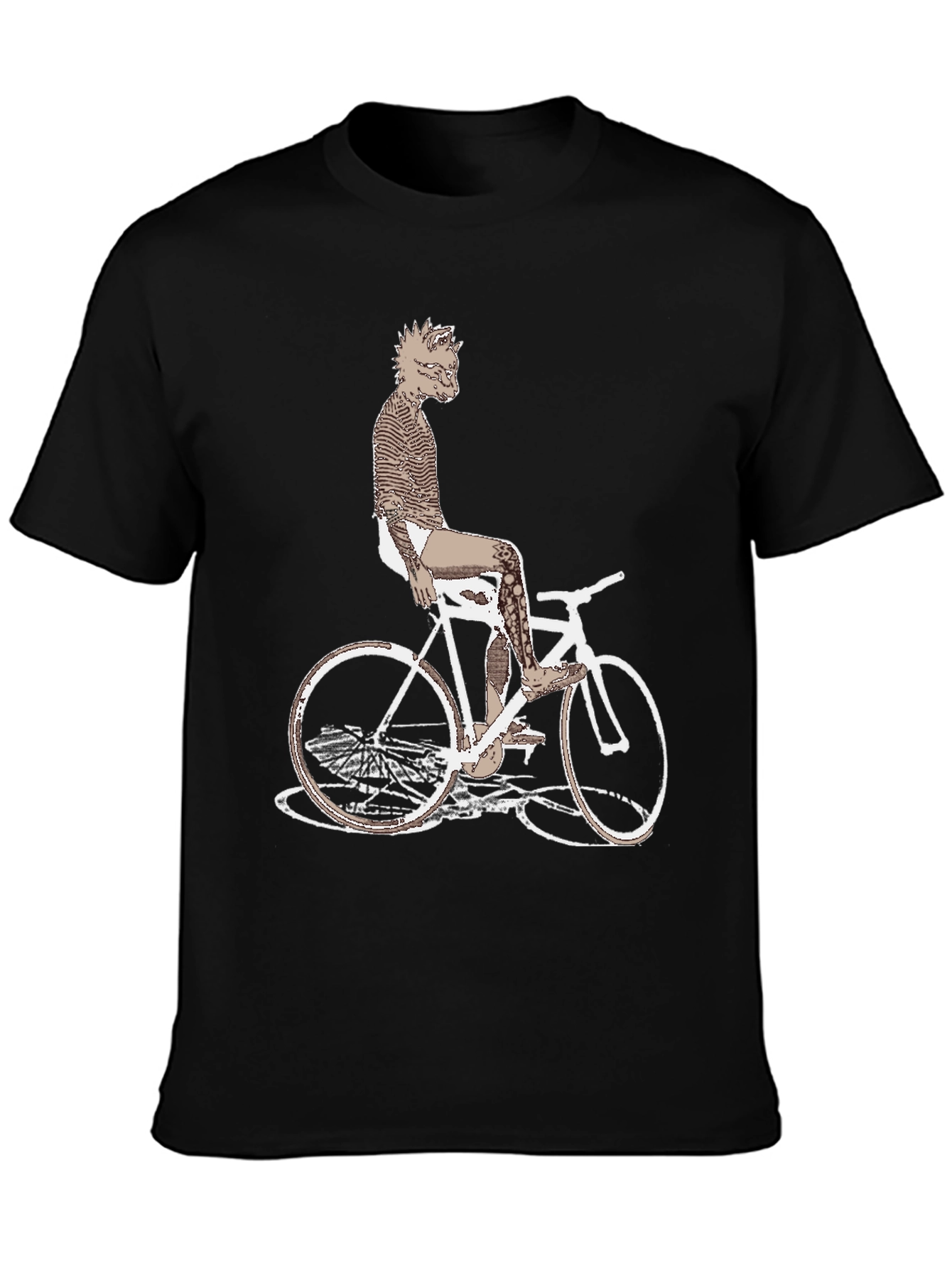 Black Unique Graphic Tee - Wolf on Bike! view 3