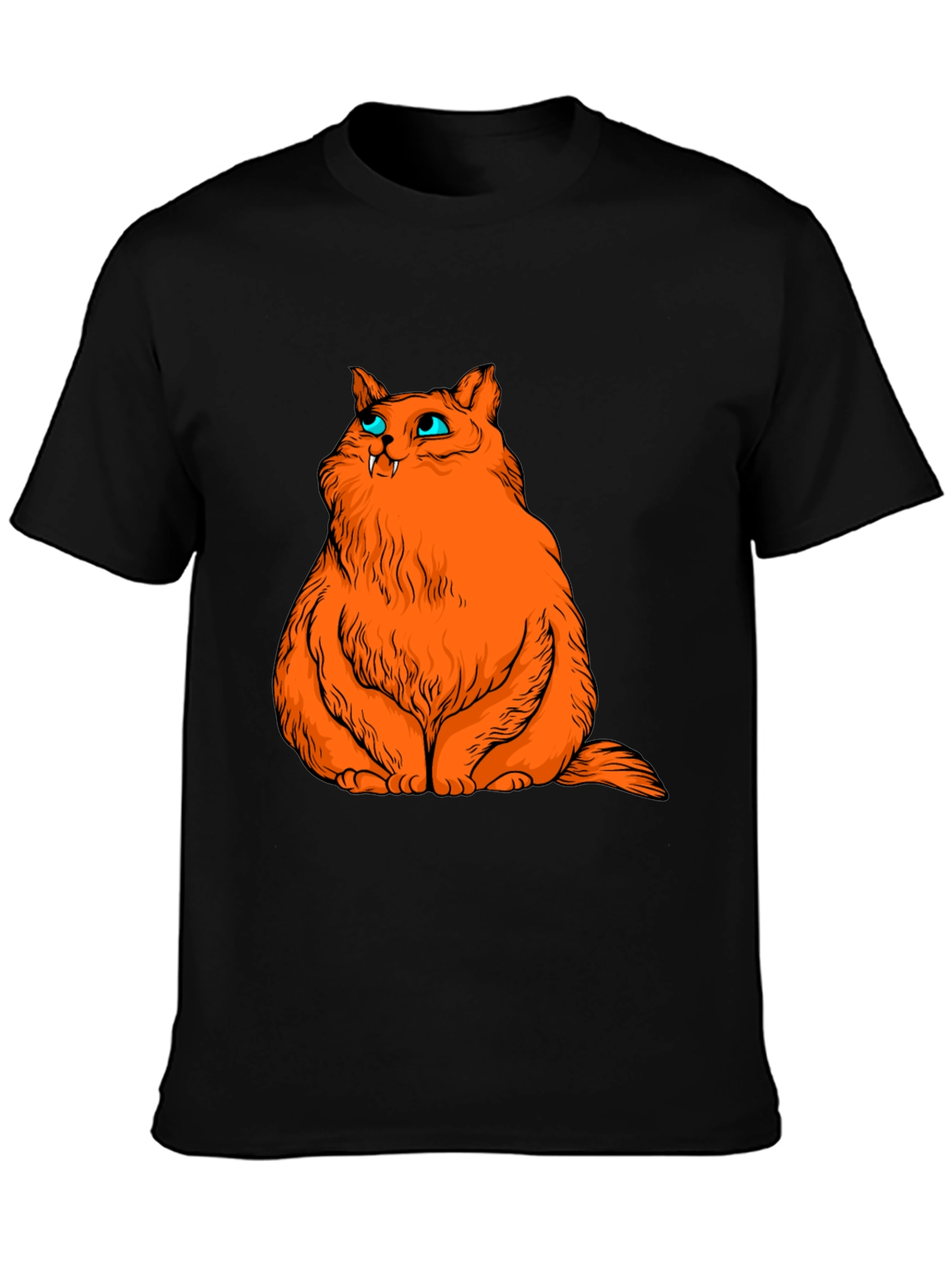 Black Orange Cat Graphic Tee - Black Cotton T-Shirt view 3