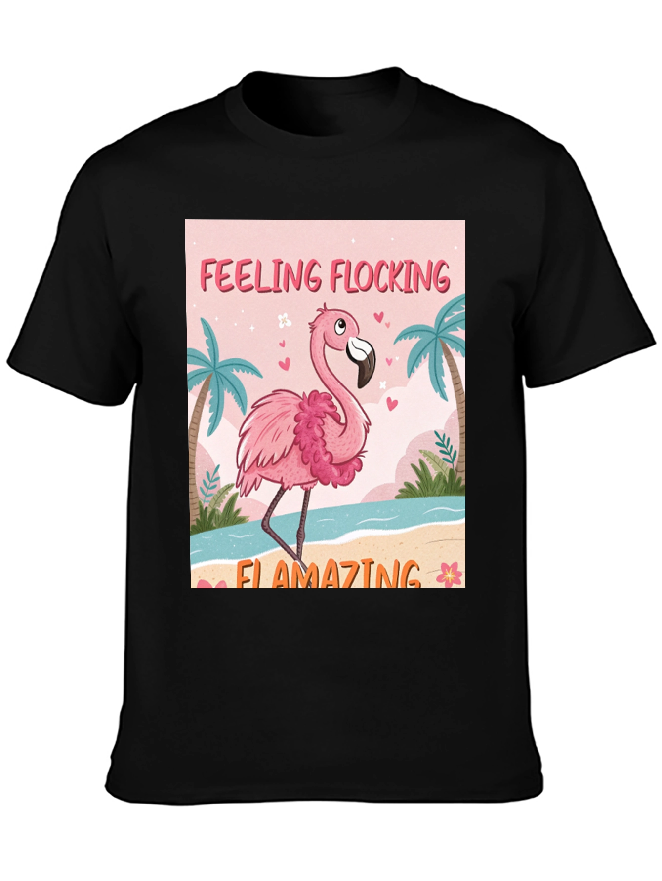 Black Feeling Flocking Flamazing Flamingo Graphic Tee view 3