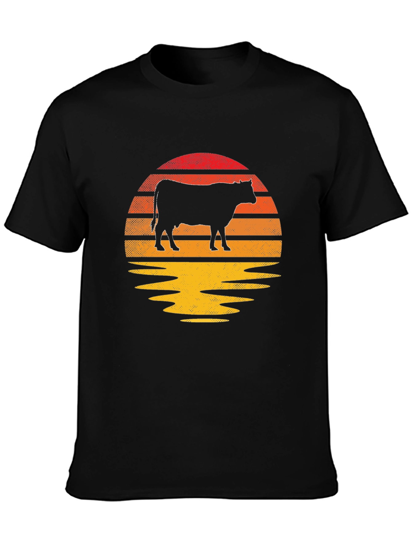 Black Retro Cow Sunset Graphic T-Shirt view 3
