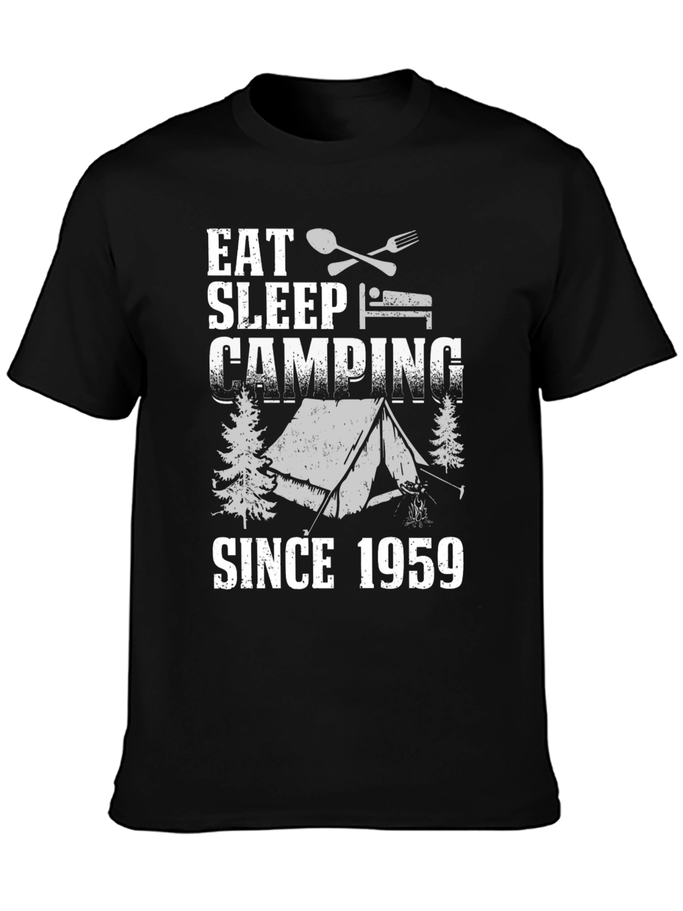 Black Eat Sleep Camping Since 1959 T-Shirt view 3
