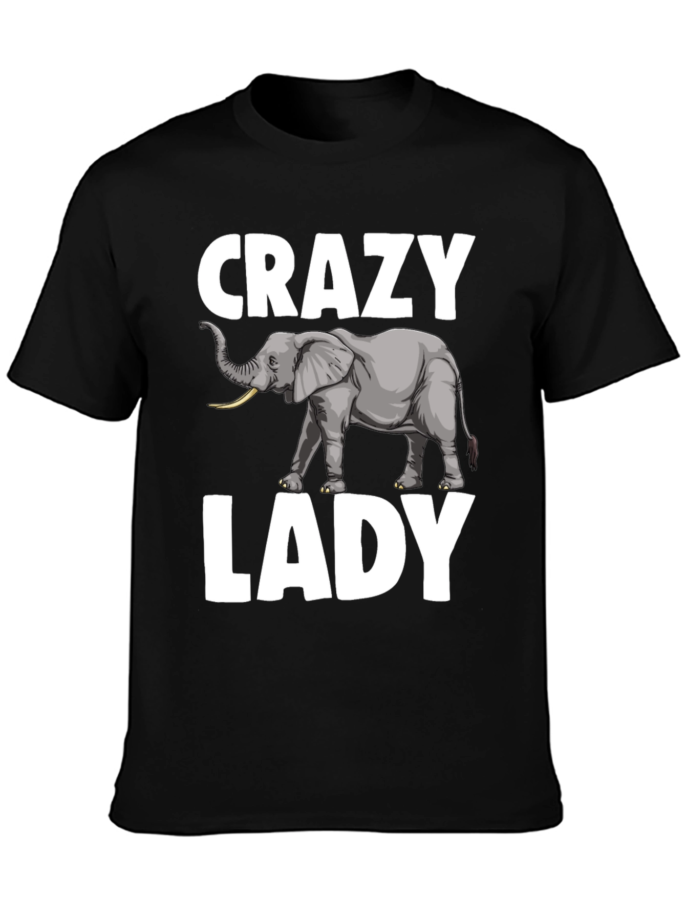 Black Crazy Elephant Lady T-Shirt - Novelty Graphic Tee view 3