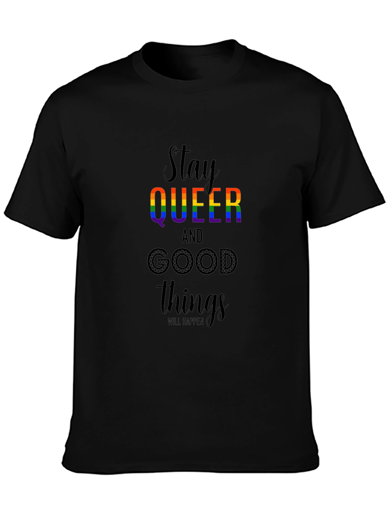 Black Stay Queer Rainbow Graphic T-Shirt view 3