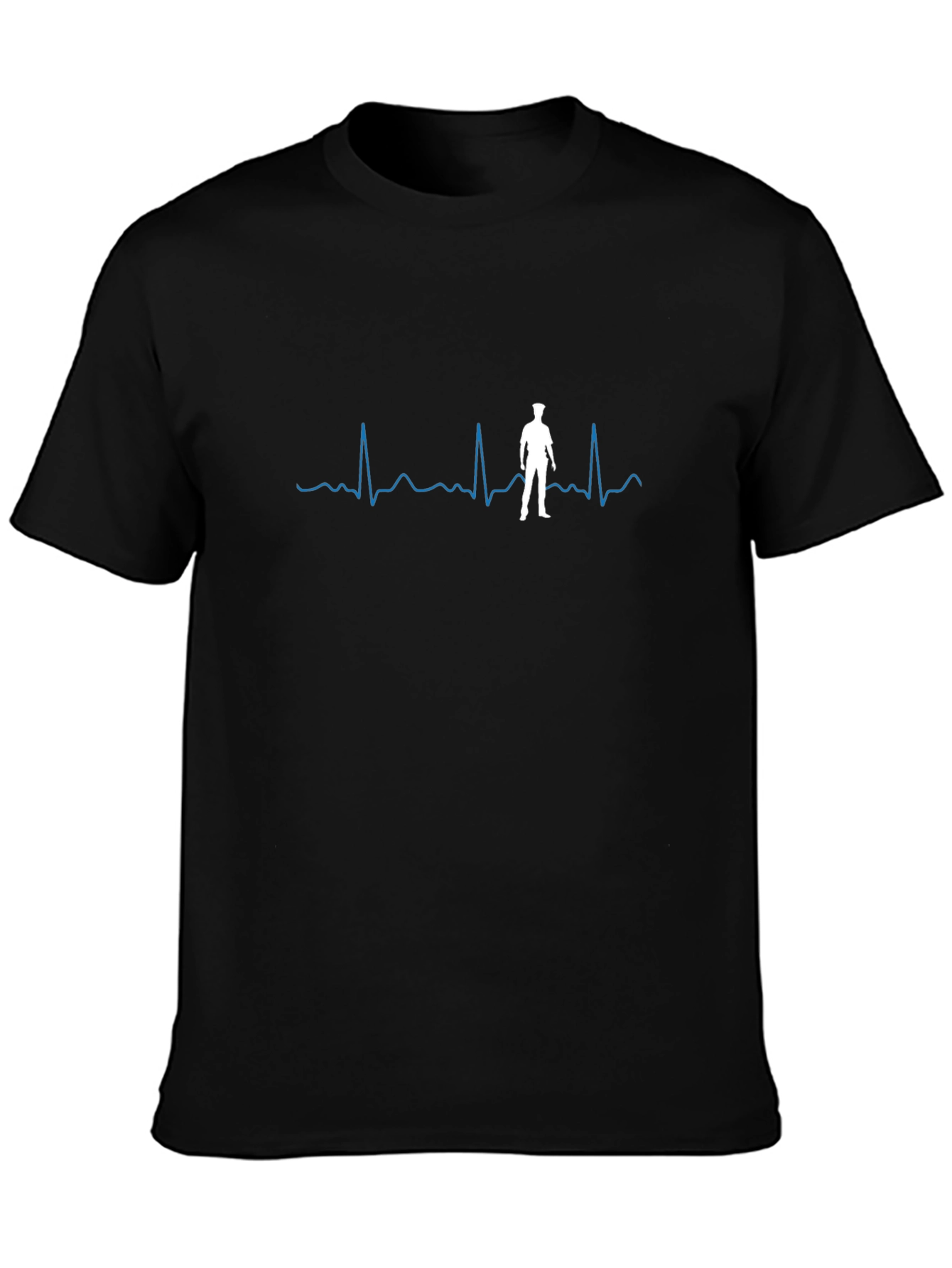 Black Police Officer Heartbeat T-Shirt - Black view 3