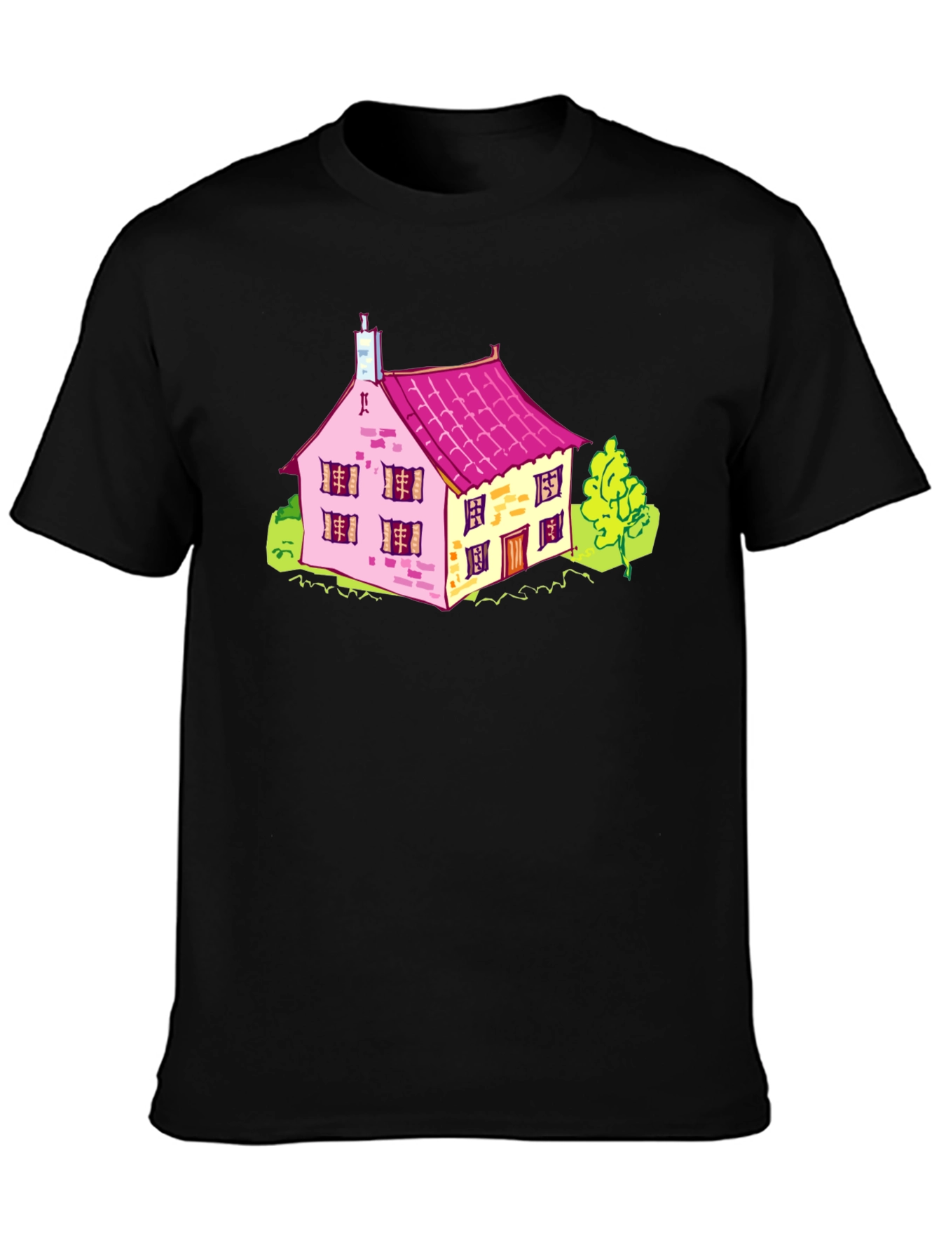 Black Cartoon House Graphic T-Shirt view 3