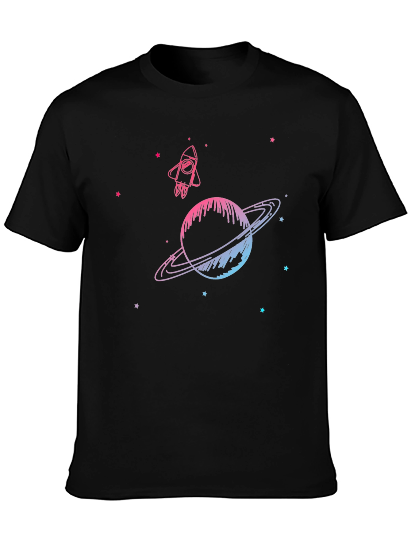 Black Space Rocket & Planet Graphic Tee - Black view 3