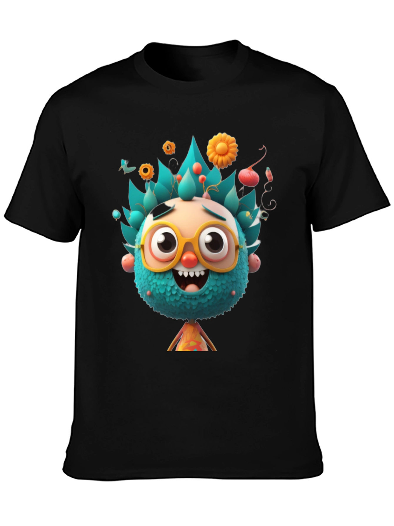 Black Fun Cartoon Character Graphic T-Shirt view 3