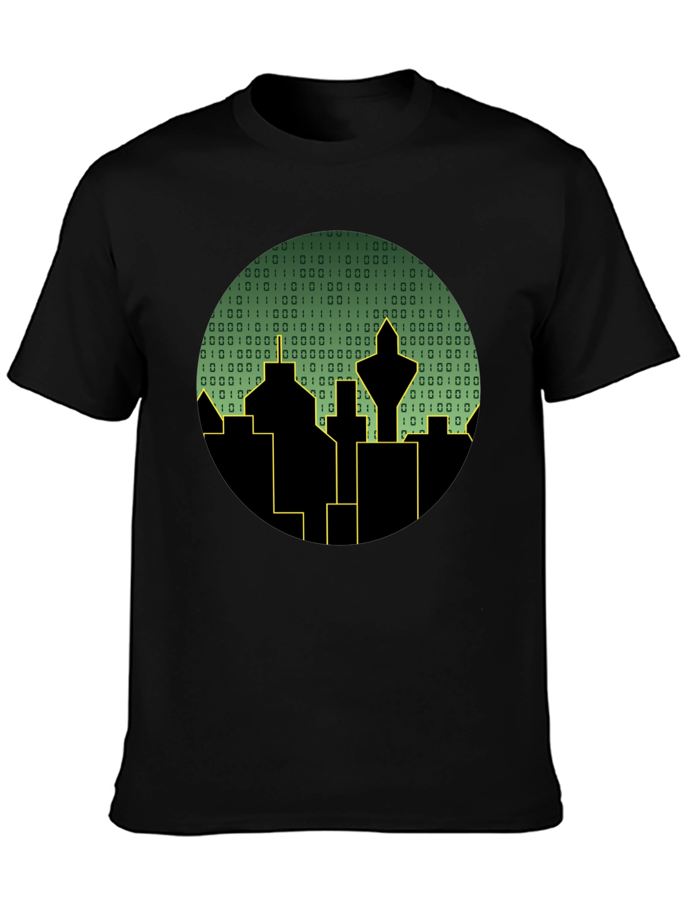 Black Tech City T-Shirt - Binary Skyline view 3