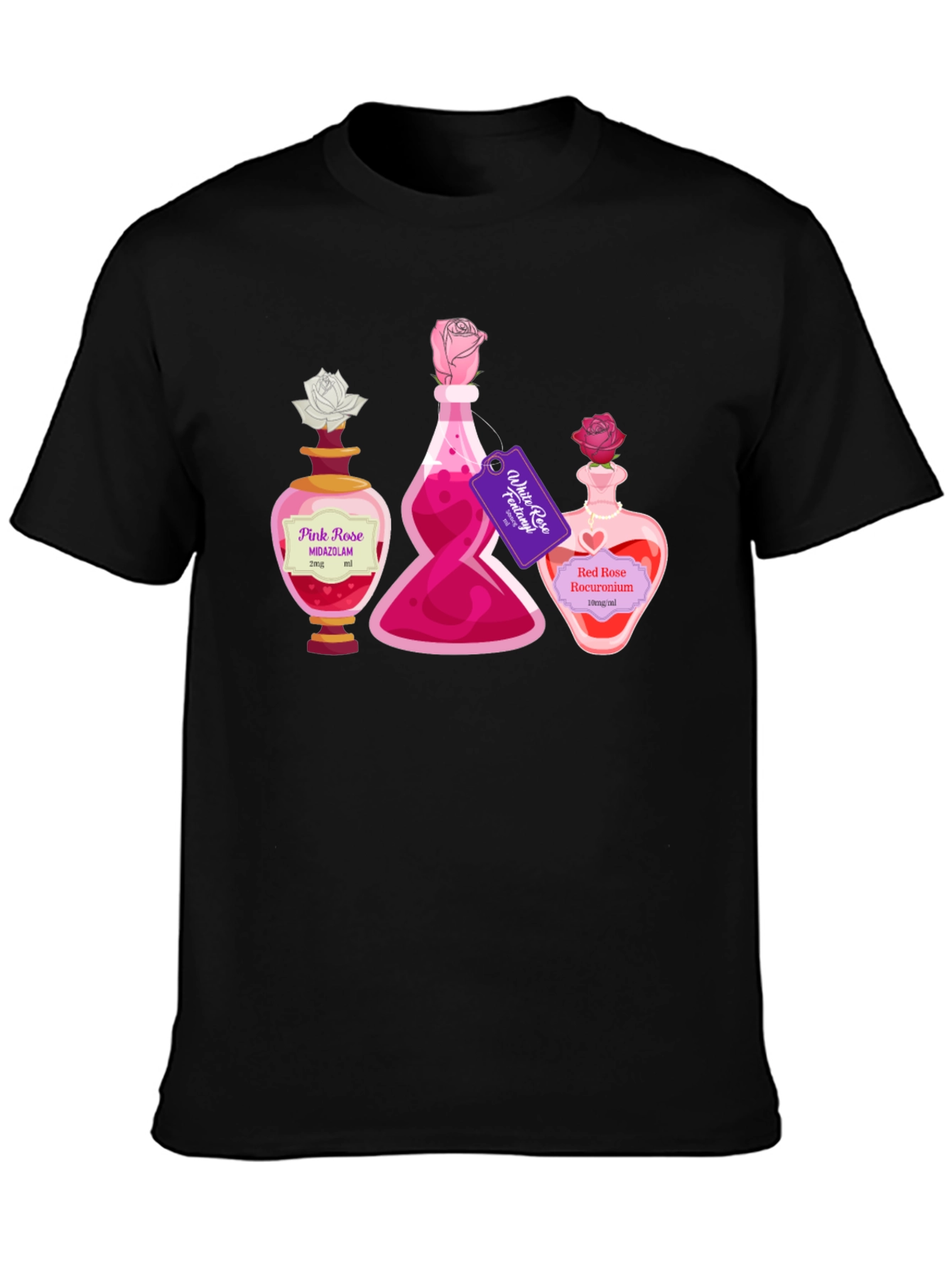 Black Potion Bottle Roses Graphic T-Shirt view 3