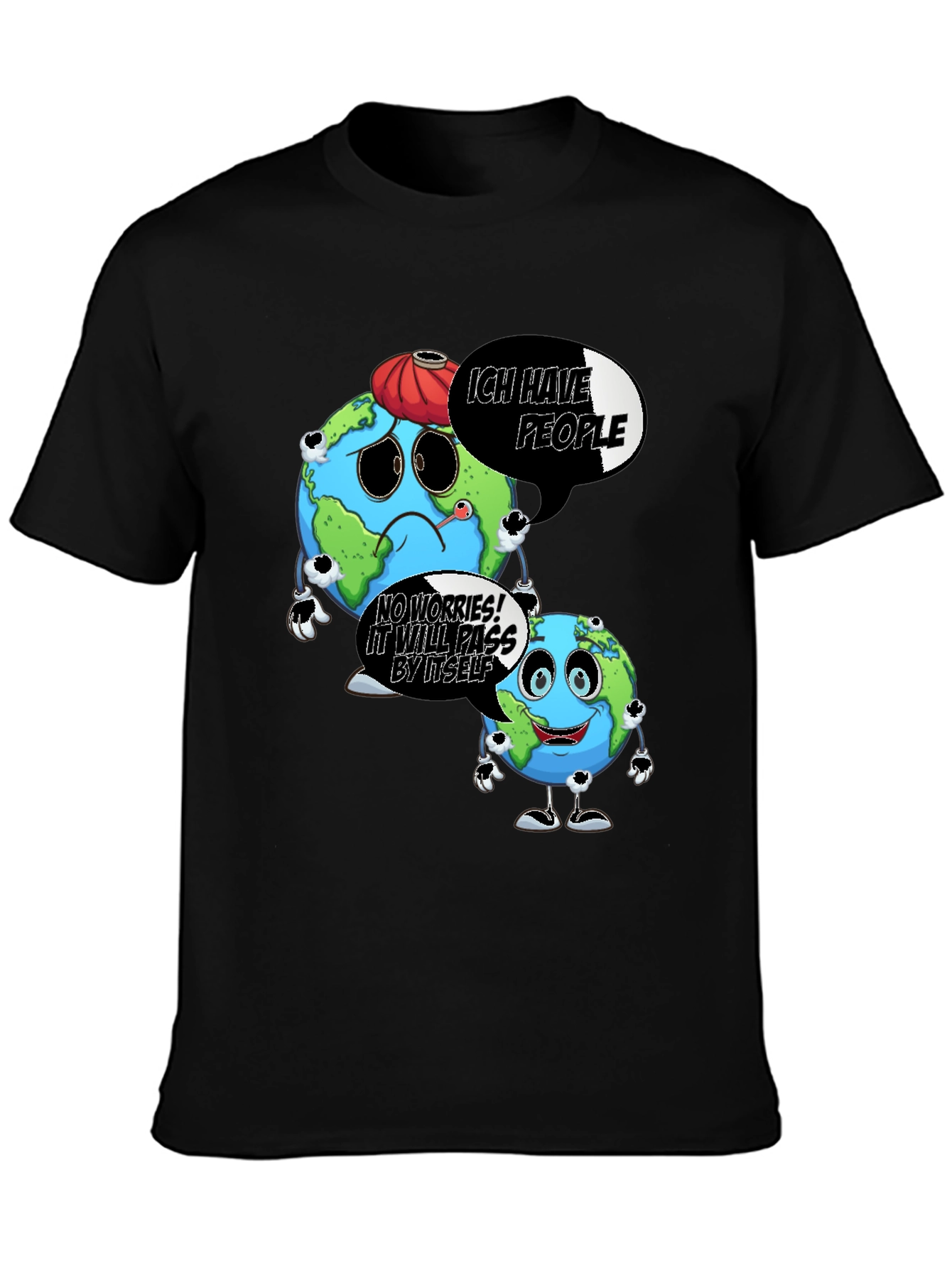 Black Cartoon Earth Graphic Black T-Shirt view 3