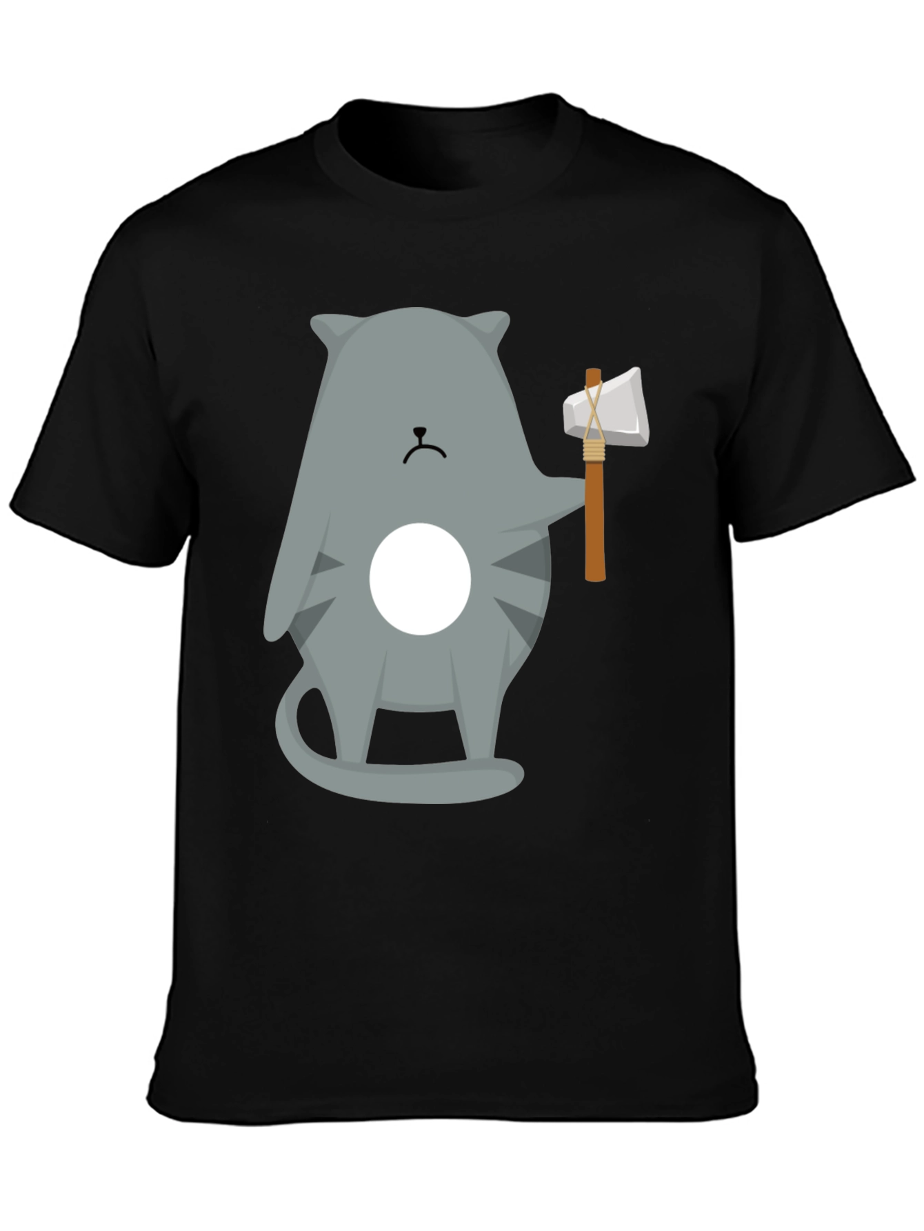 Black Cool Cat Axe T-Shirt - Funny Graphic Tee view 3