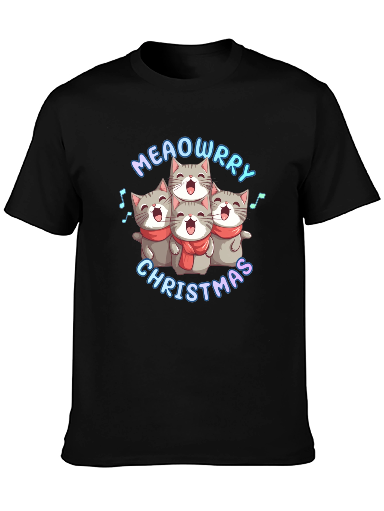 Black Meowrry Christmas Cat Choir T-Shirt view 3