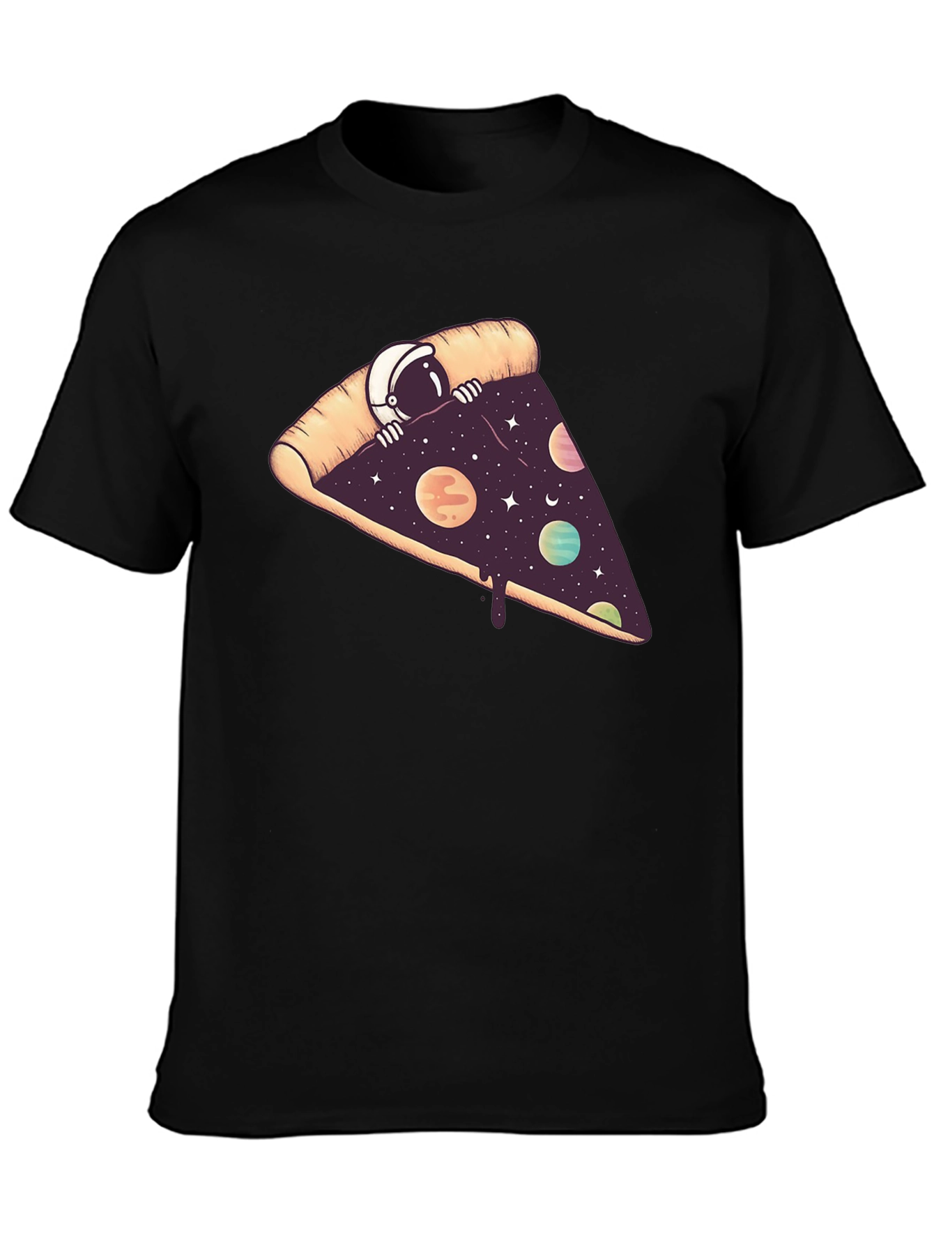 Black Cosmic Pizza T-Shirt - Space Astronaut Design view 3