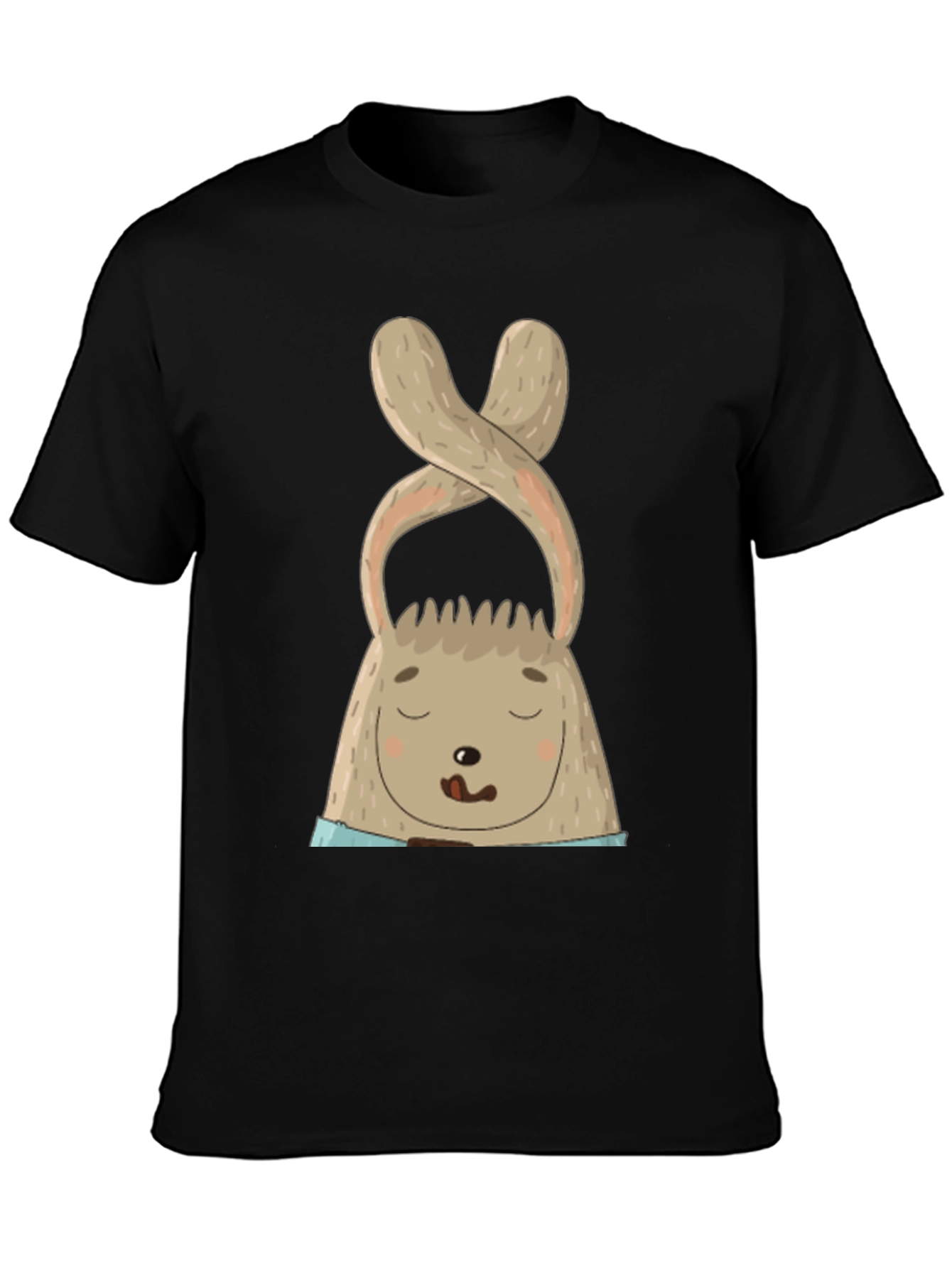 Black Cute Bunny Graphic Tee - Black Cotton Blend view 3