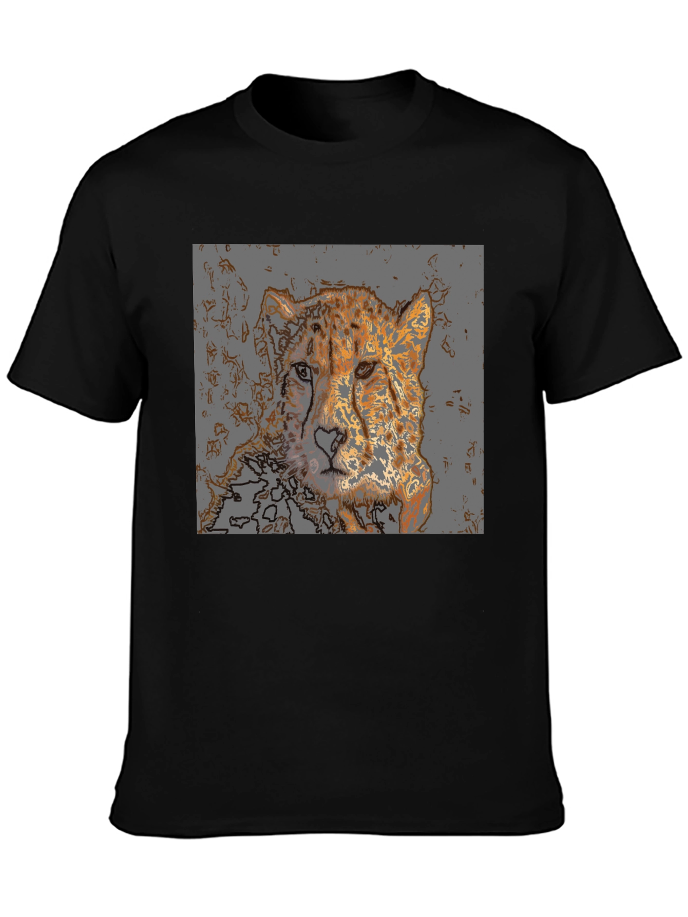 Black Cheetah Graphic Print T-Shirt - Men's Casual Tee view 3