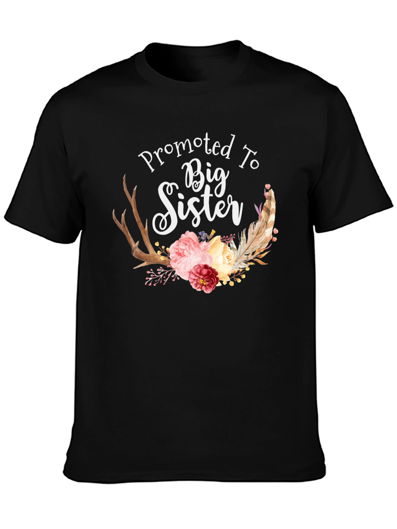 Black Promoted To Big Sister Floral T-Shirt view 3