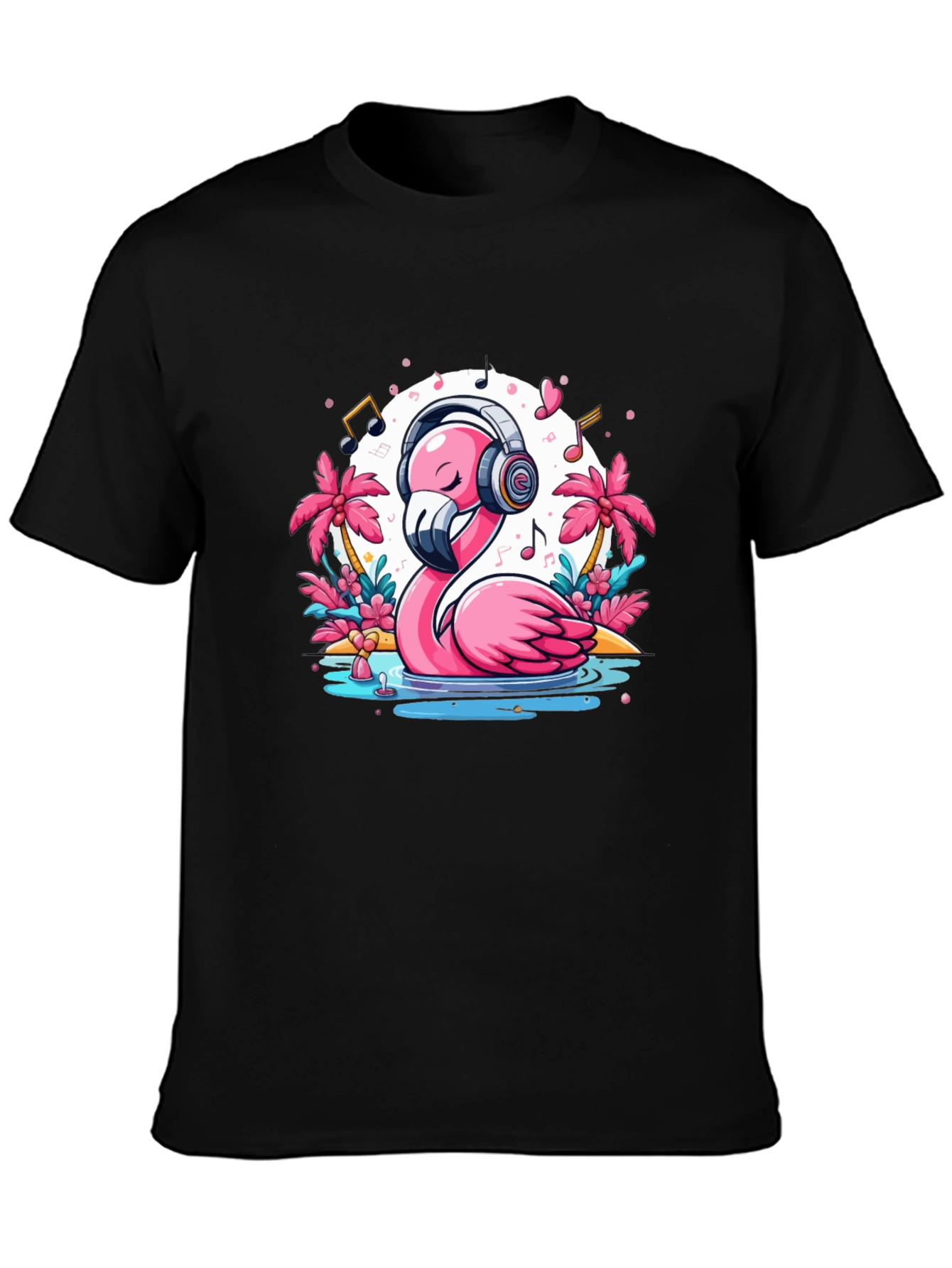 Black Flamingo Music Lover T-Shirt view 3