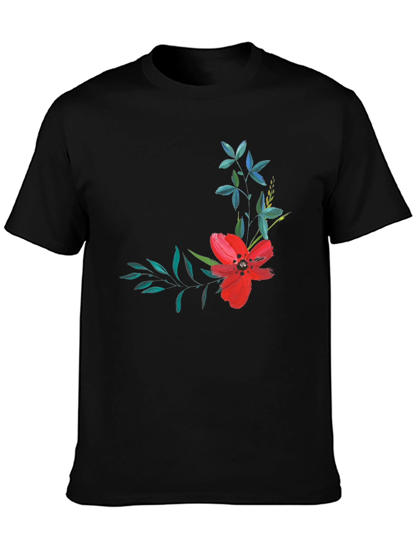 Black Floral Print T-Shirt - Modern Black Tee view 3
