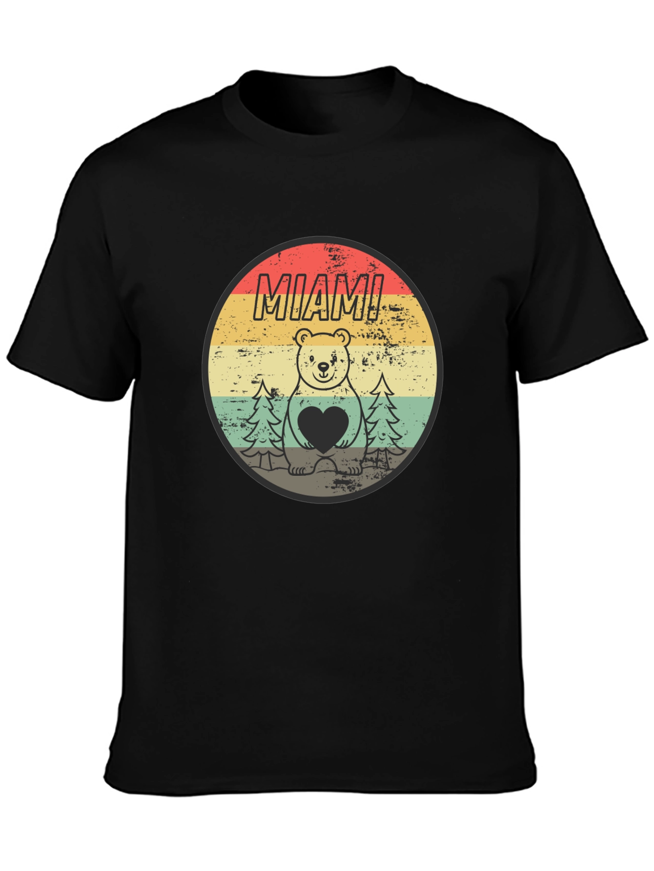 Black Miami Bear Heart Vintage Graphic T-Shirt view 3