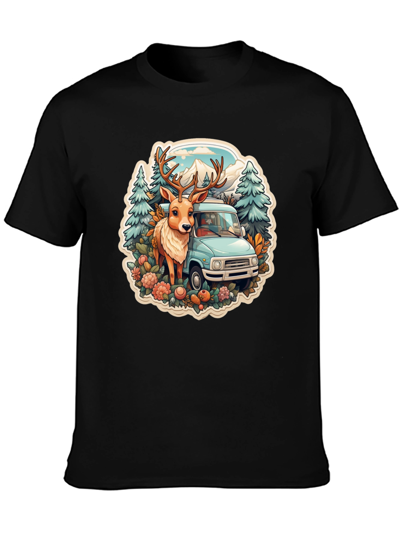 Black Deer & Camper Van Graphic Tee view 3