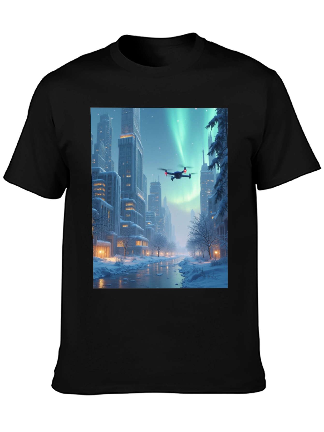 Winter Drone City T-Shirt - Aurora Flight - 3