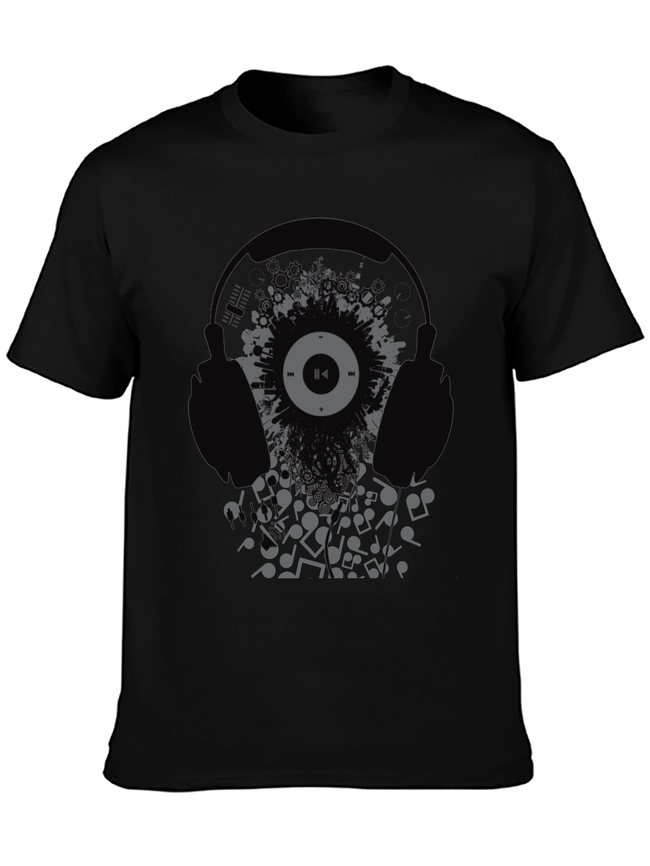 Black Headphones Music T-Shirt view 3