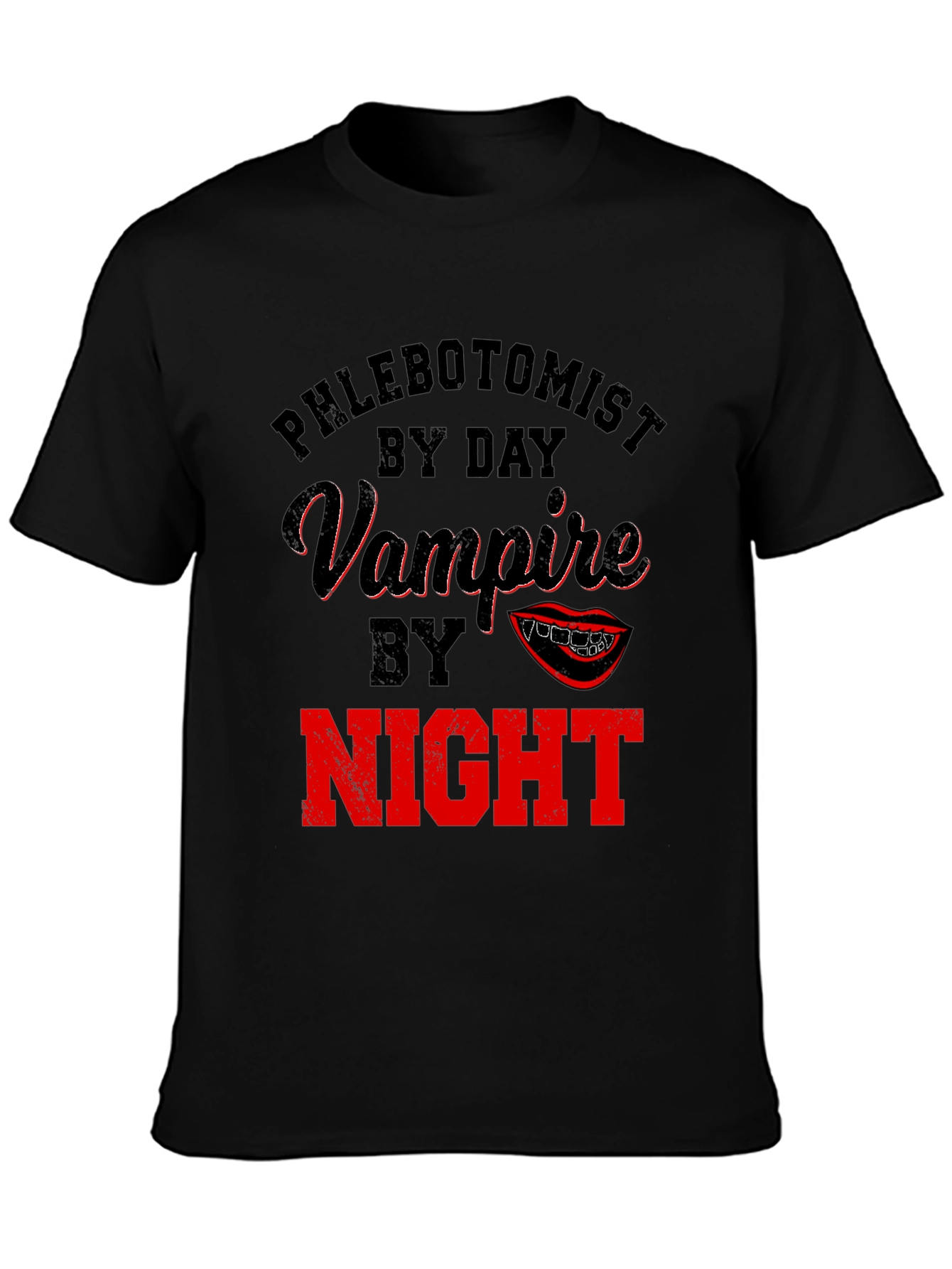 Black Phlebotomist By Day Vampire By Night Novelty T-Shirt view 3