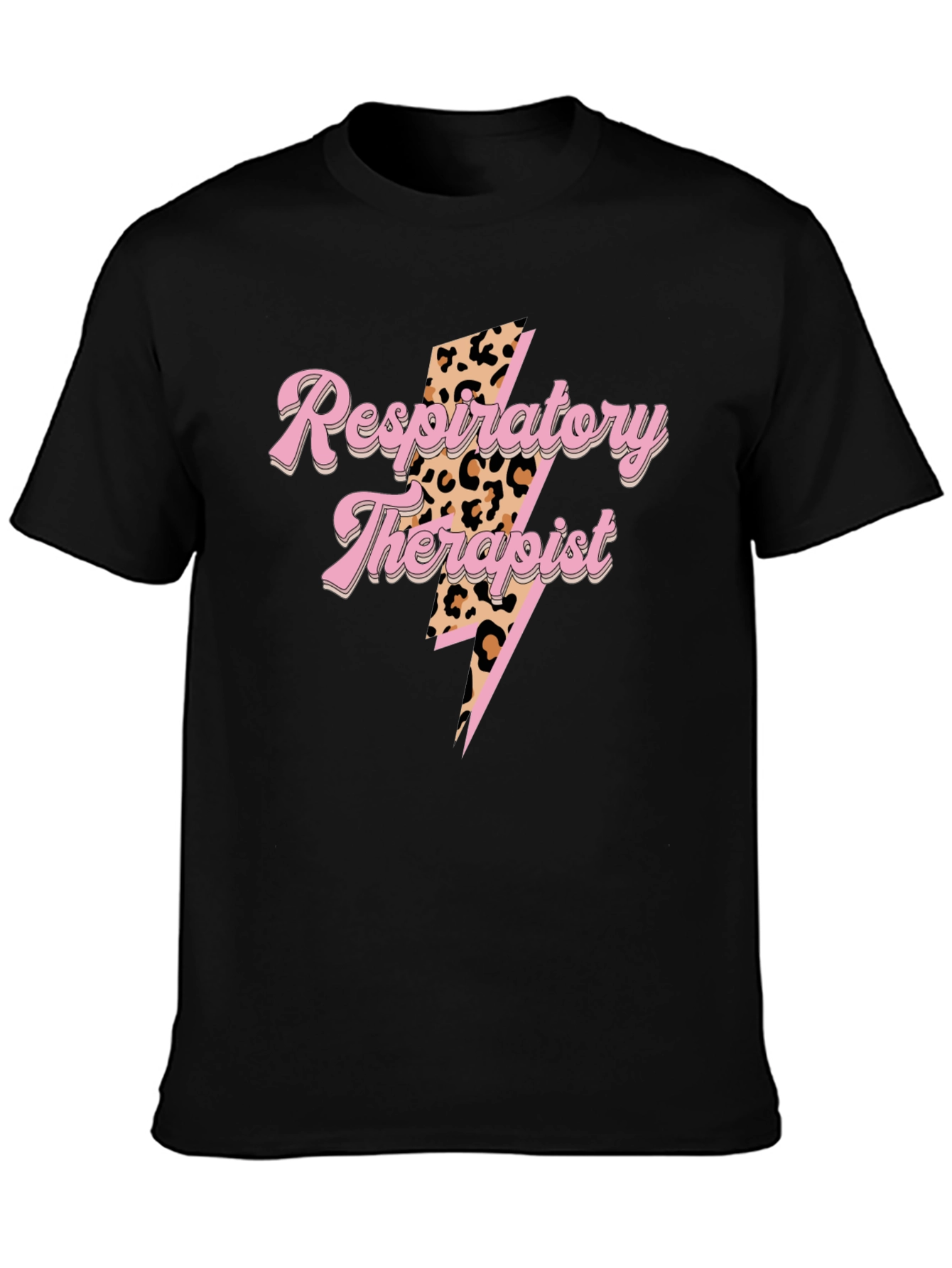 Black Respiratory Therapist T-Shirt Leopard Lightning view 3