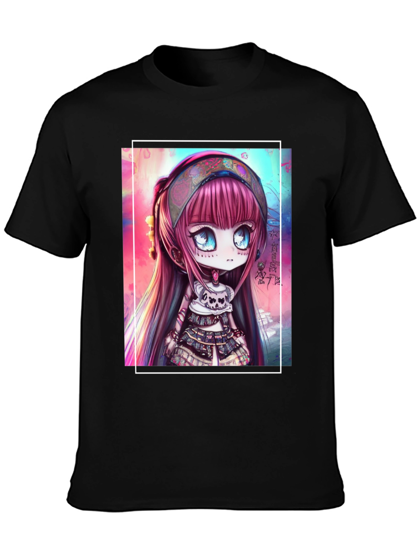 Black Anime Girl Graphic Black T-Shirt view 3