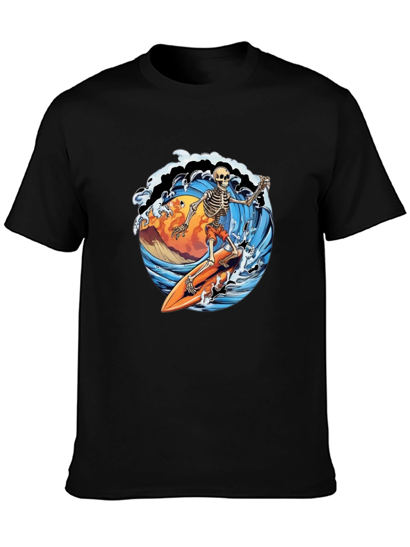 Black Skeleton Surfer Graphic Tee - Ride the Wave in Style! view 3