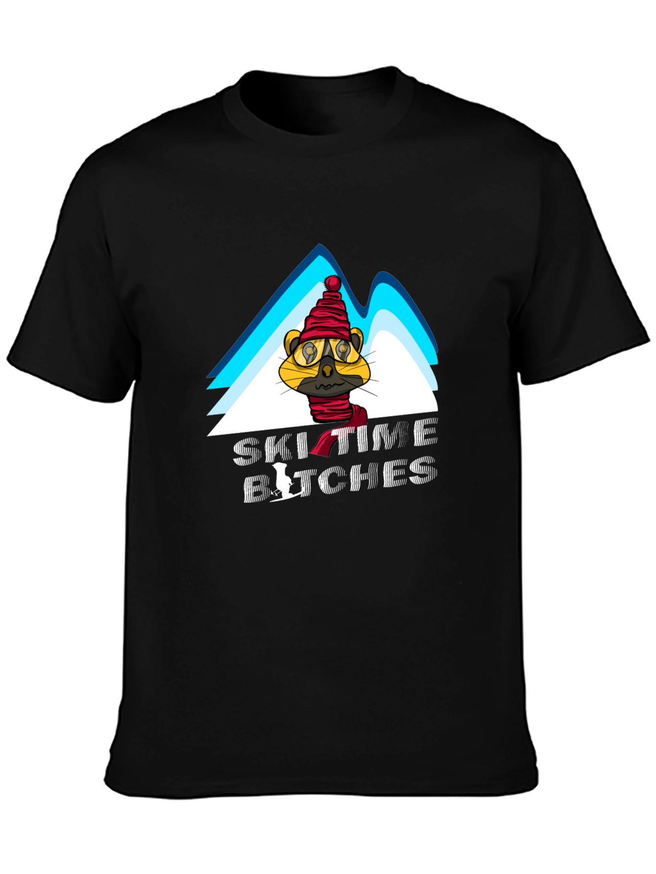 Black Ski Time Tee - Cartoon Animal Design view 3