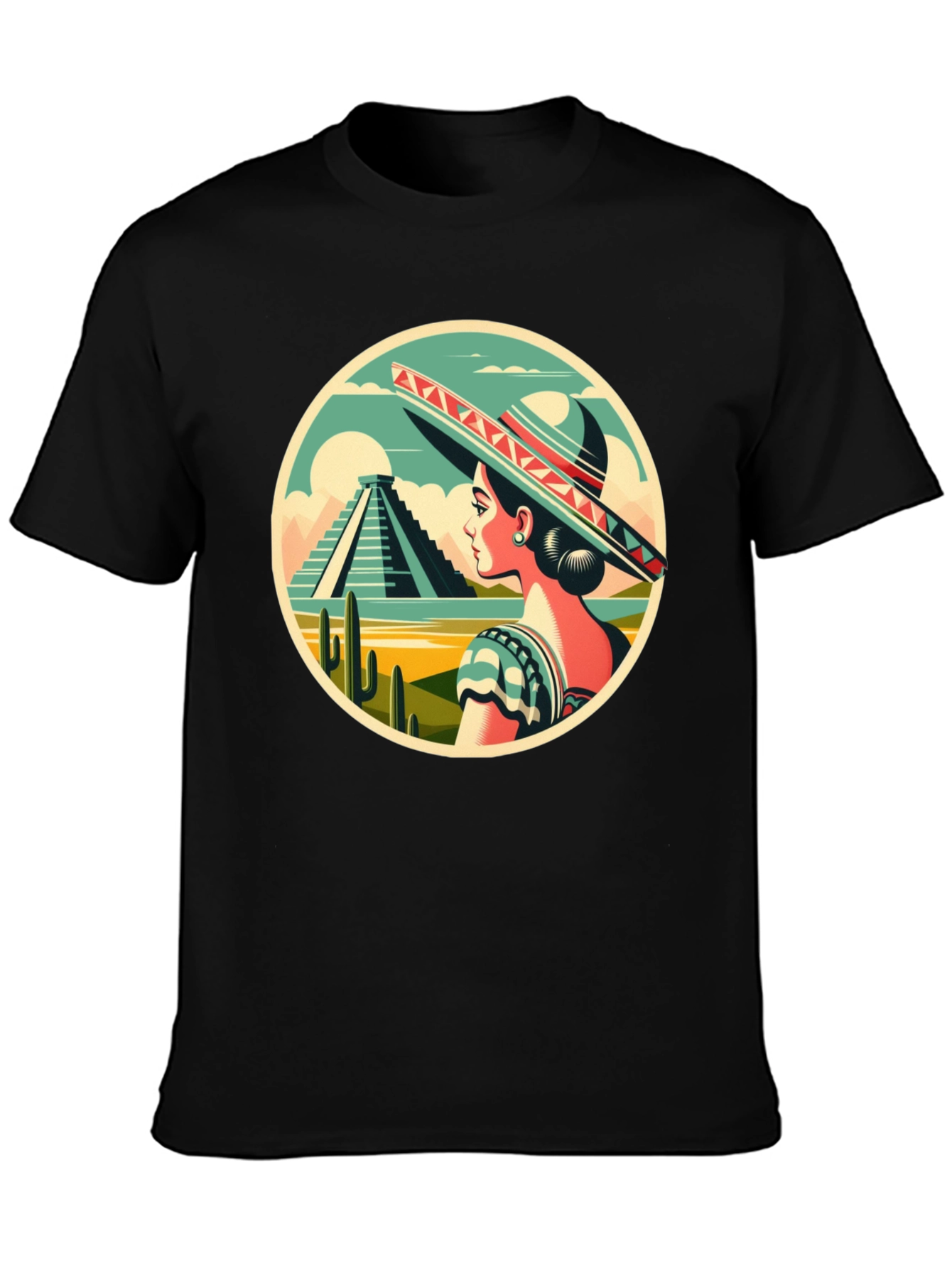 Black Mexican Culture T-Shirt - Sombrero Lady view 3