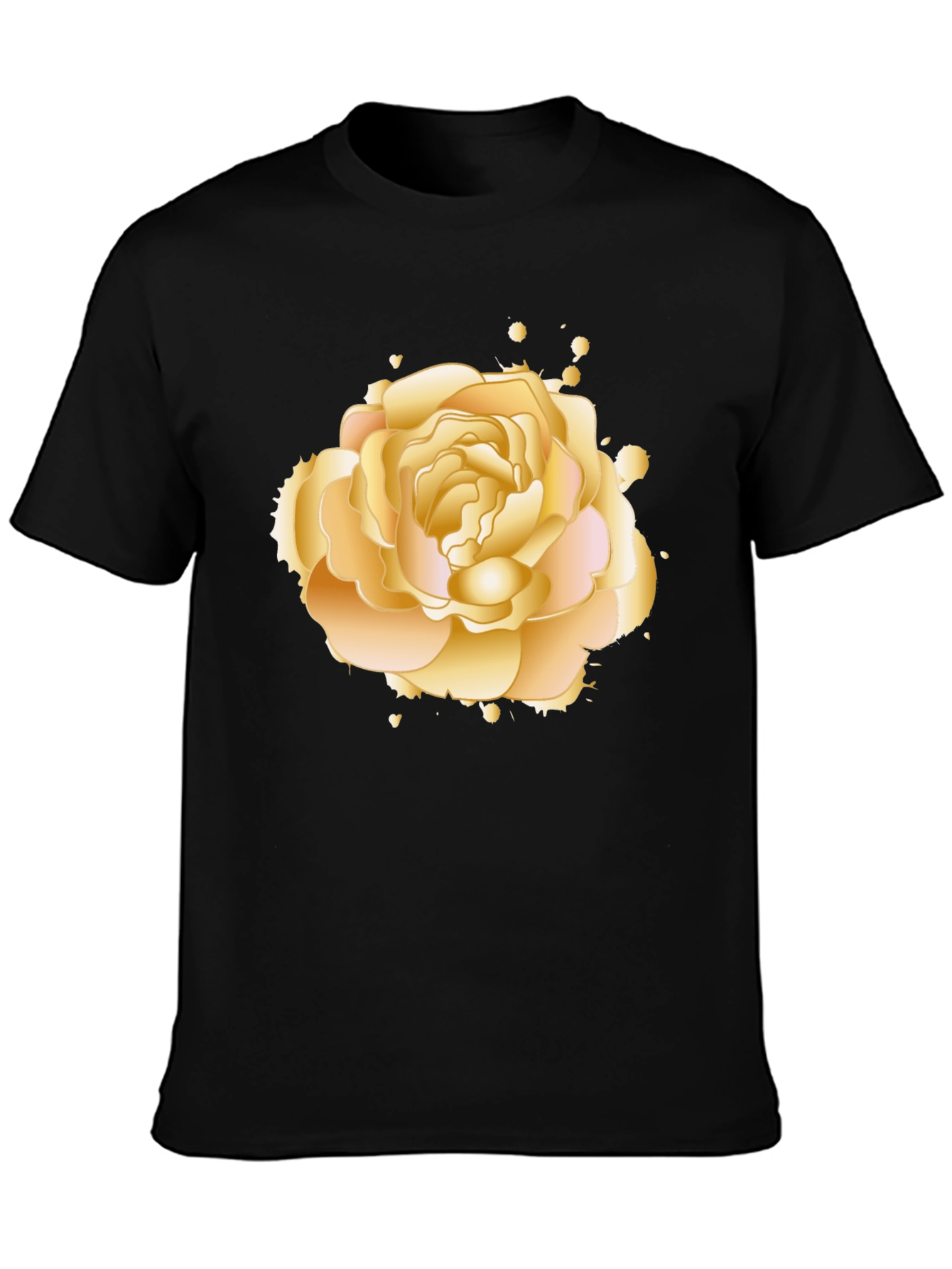 Black Golden Rose Graphic Tee - Elegant Floral Design view 3