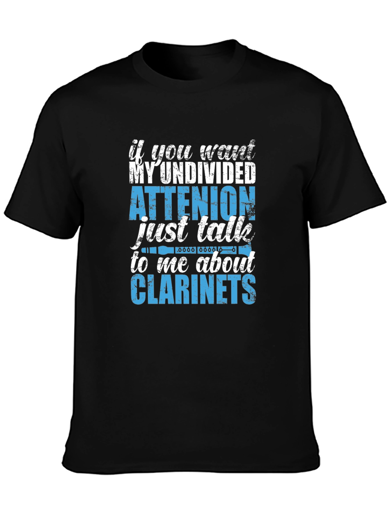 Black Clarinet Lover T-Shirt - Undivided Attention view 3