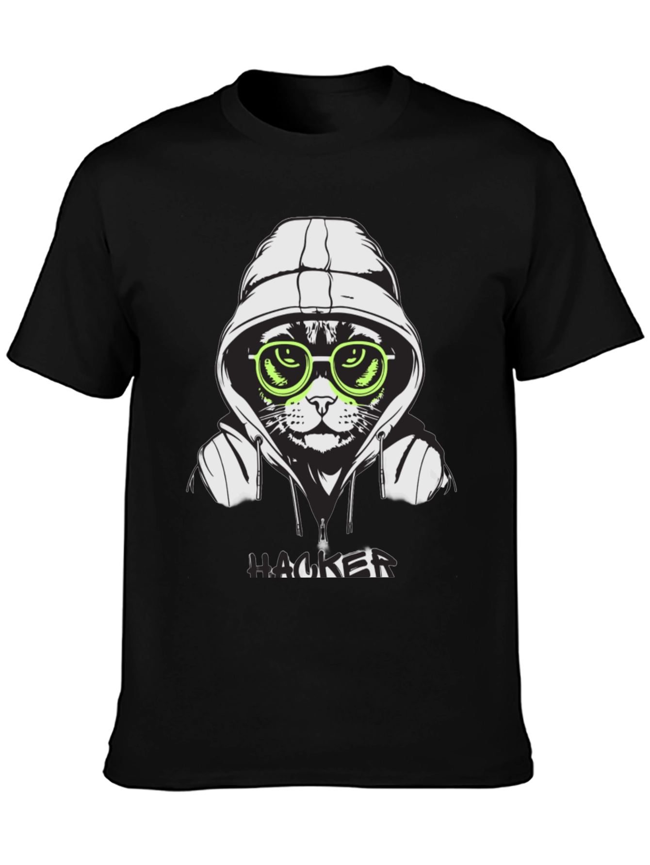 Black Hacker Cat T-Shirt - Cool Graphic Tee view 3