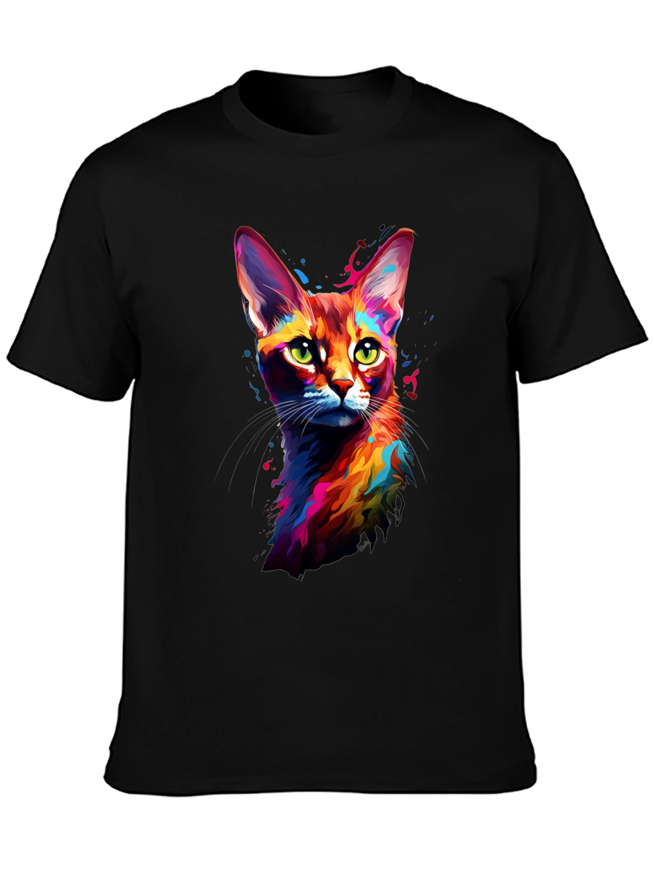 Black Vibrant Cat Art Black T-Shirt view 3