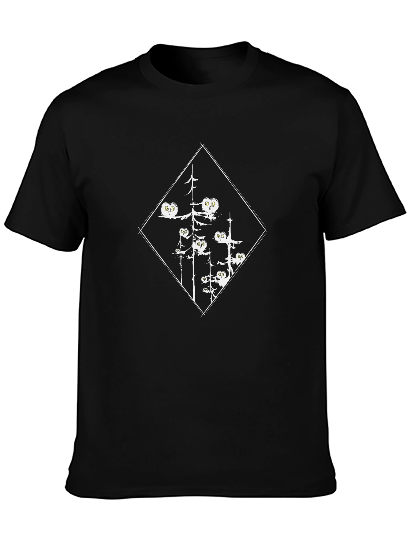 Black Men's Black Owl Forest Graphic Tee view 3