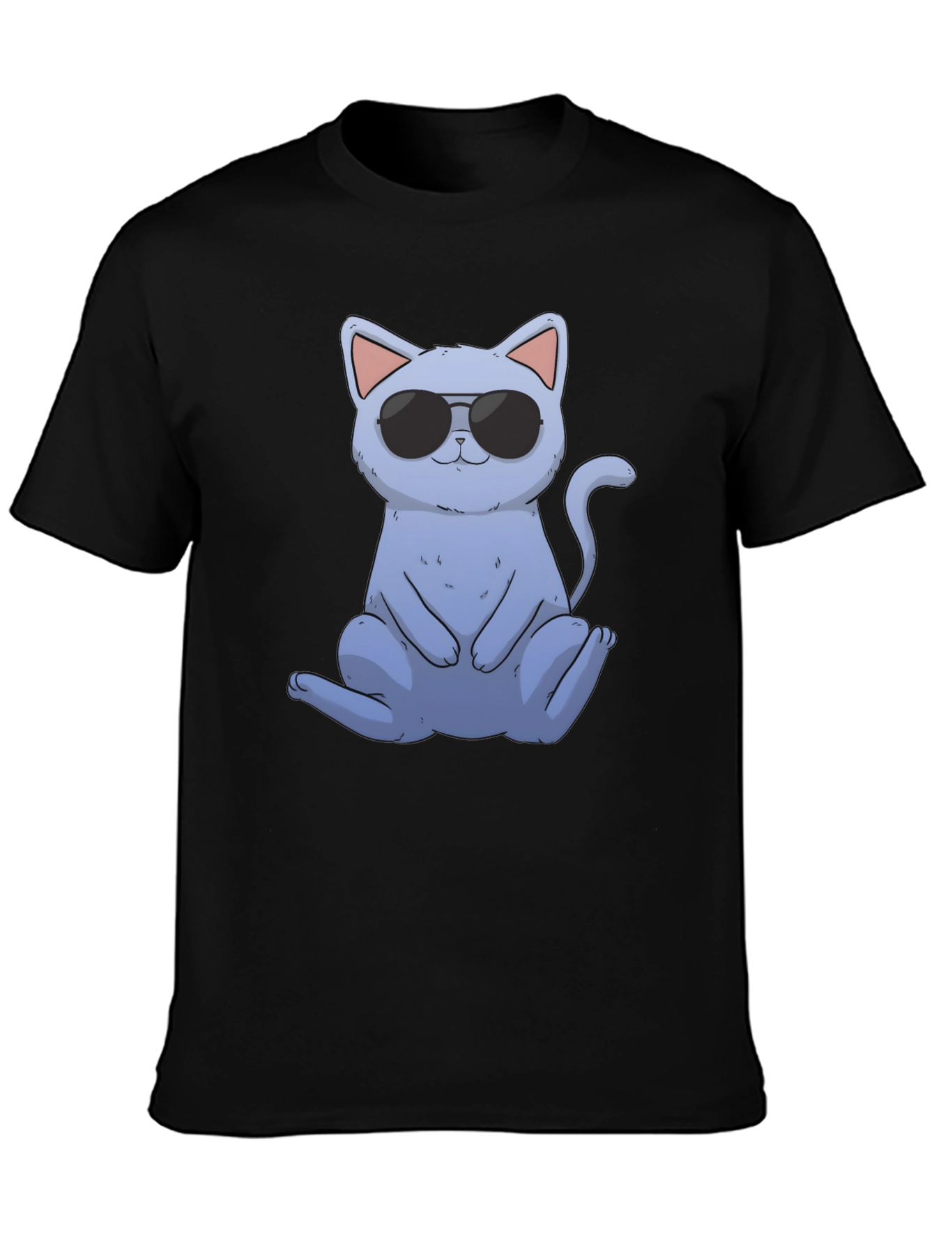 Black Cool Cat Graphic Tee - Black Casual T-Shirt view 3