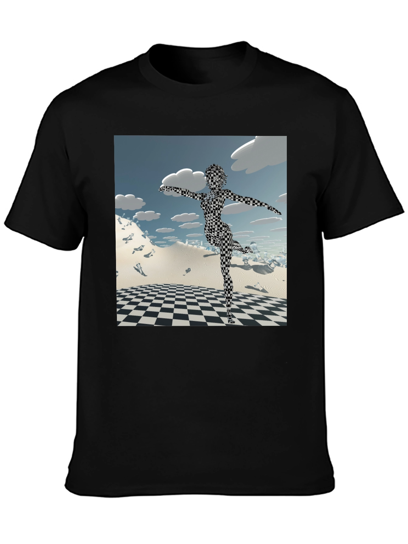 Black Abstract Black Tee: Checkered Figure view 3