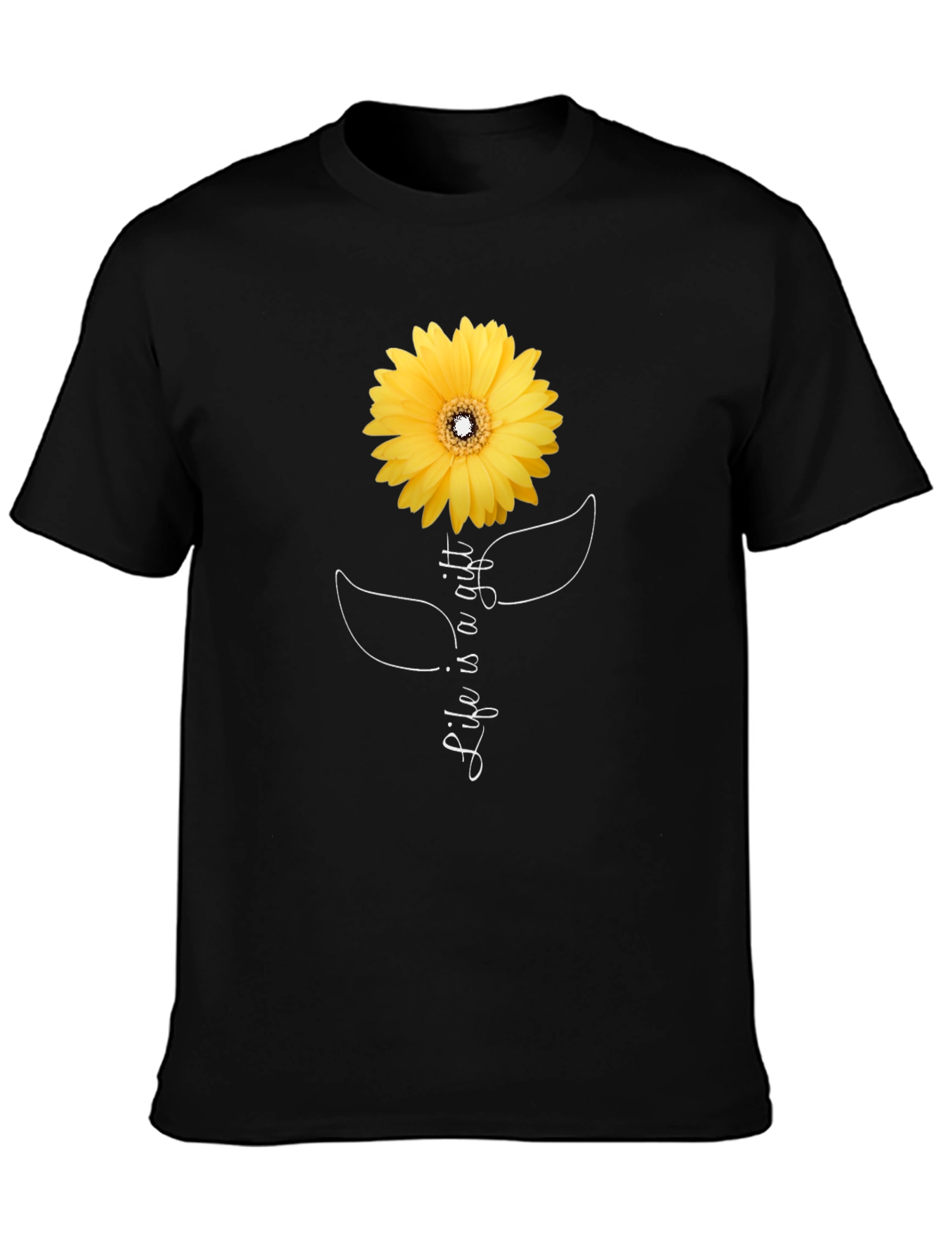 Black Life is a Gift Sunflower Black T-Shirt view 3