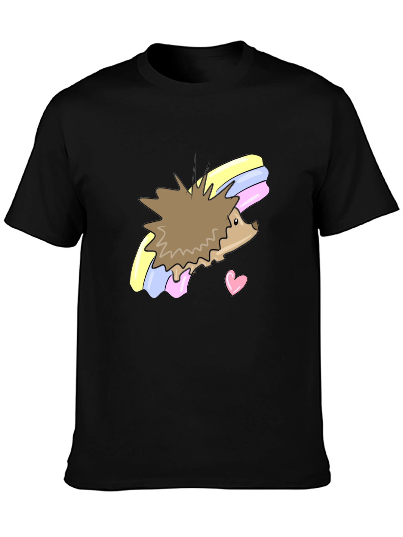 Black Cute Hedgehog Rainbow T-Shirt - Unisex view 3