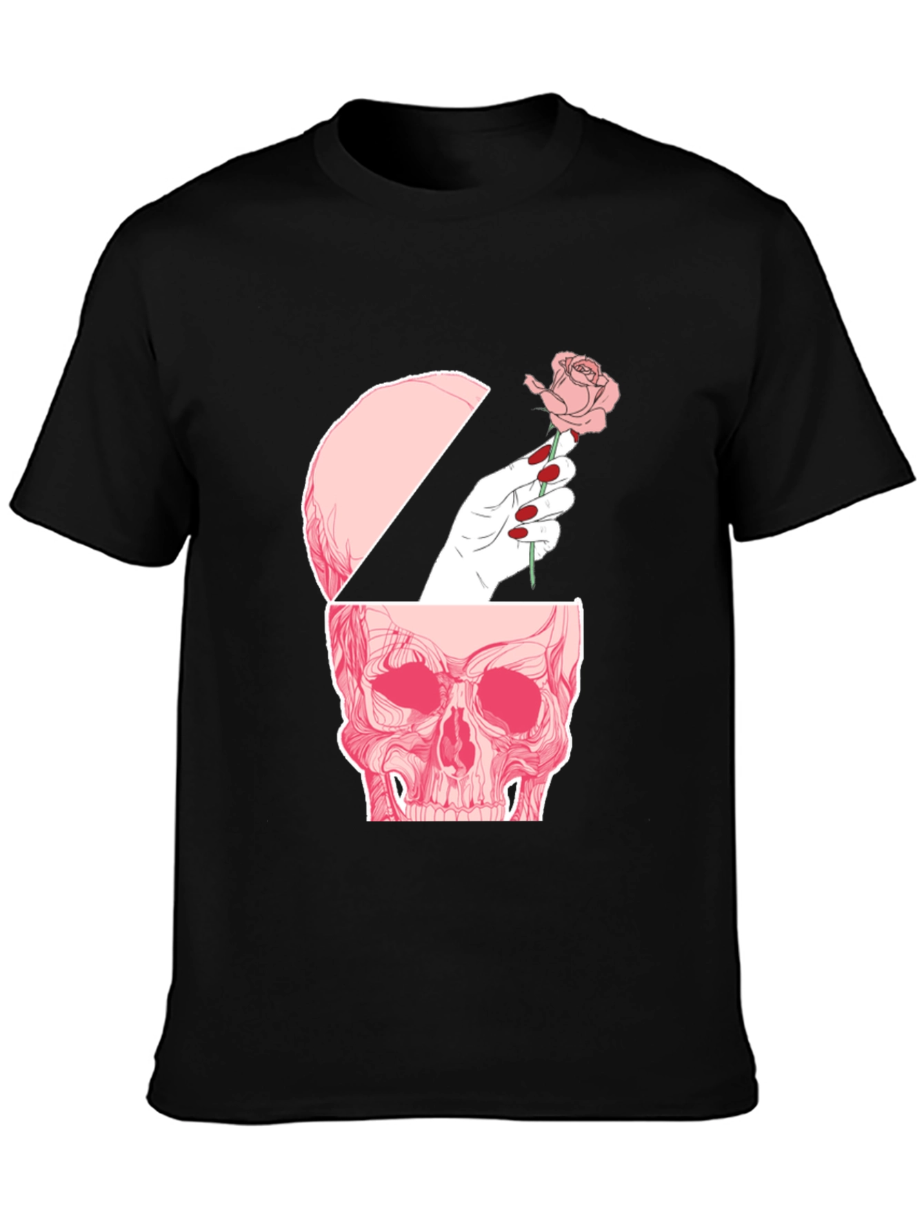Black Skull and Rose Graphic Tee - Edgy Style view 3