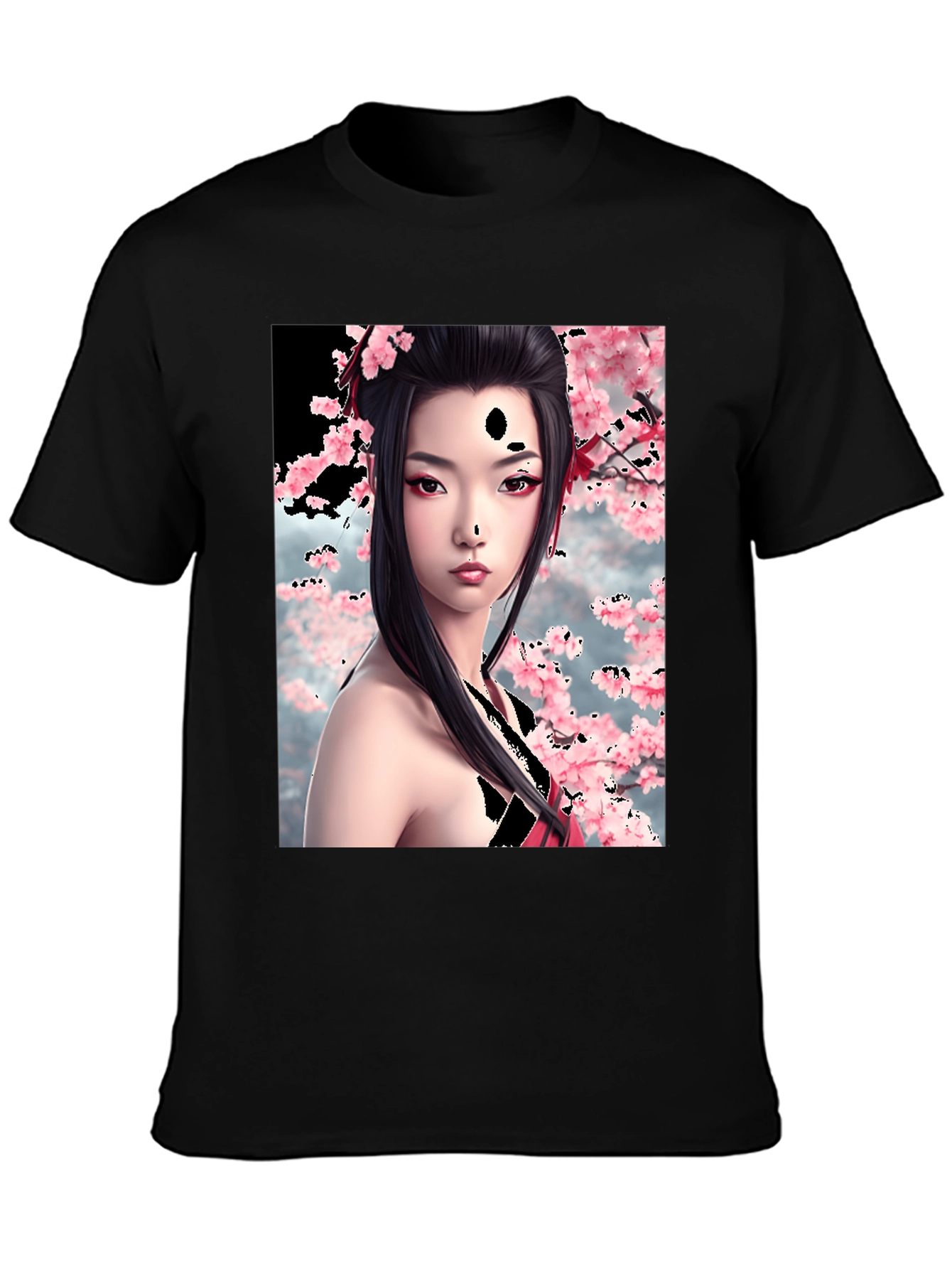Black Geisha Cherry Blossom Graphic T-Shirt view 3